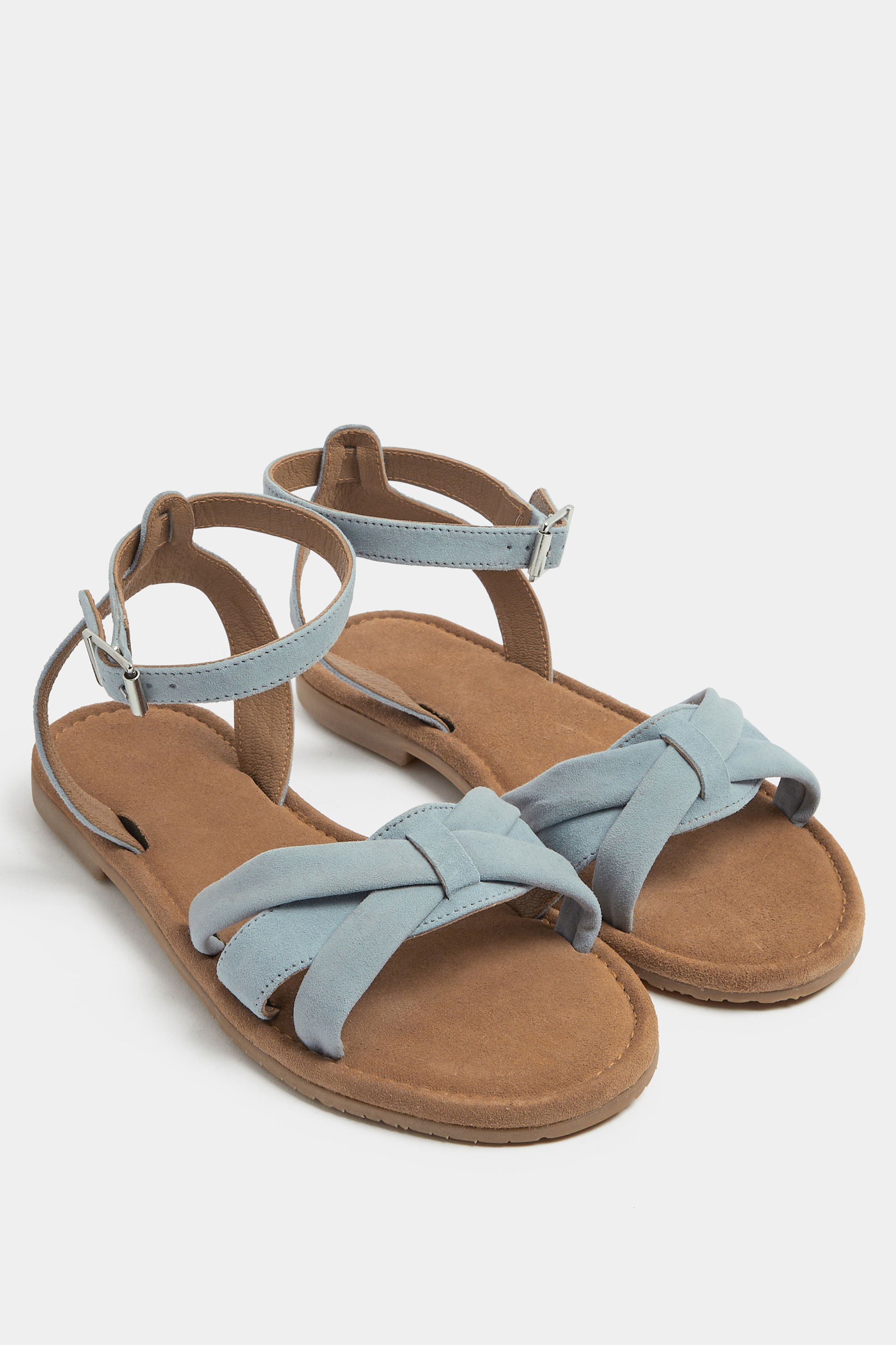 Blue  Faux Leather Cross Over Sandals In Extra Wide EEE Fit | Yours Clothing 3