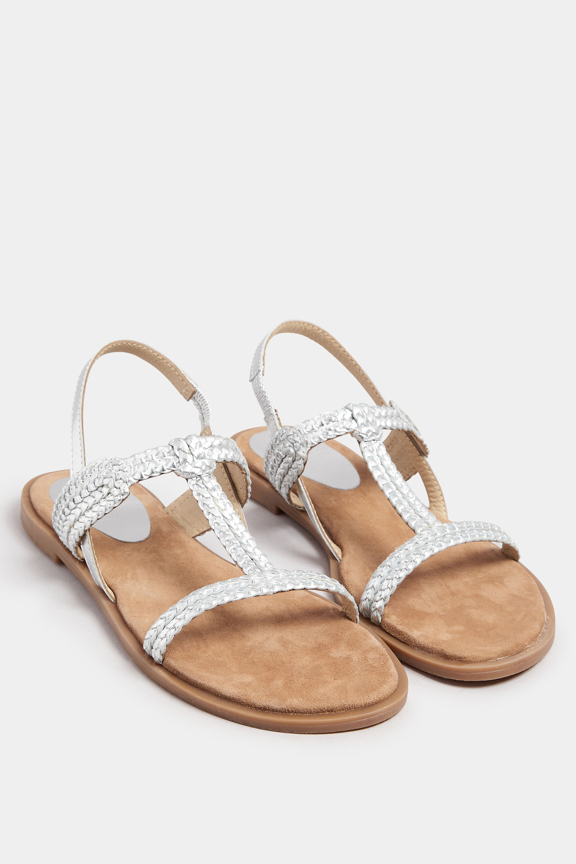 LTS Silver Leather Plaited Strap Sandals In Standard Fit | Long Tall Sally 3