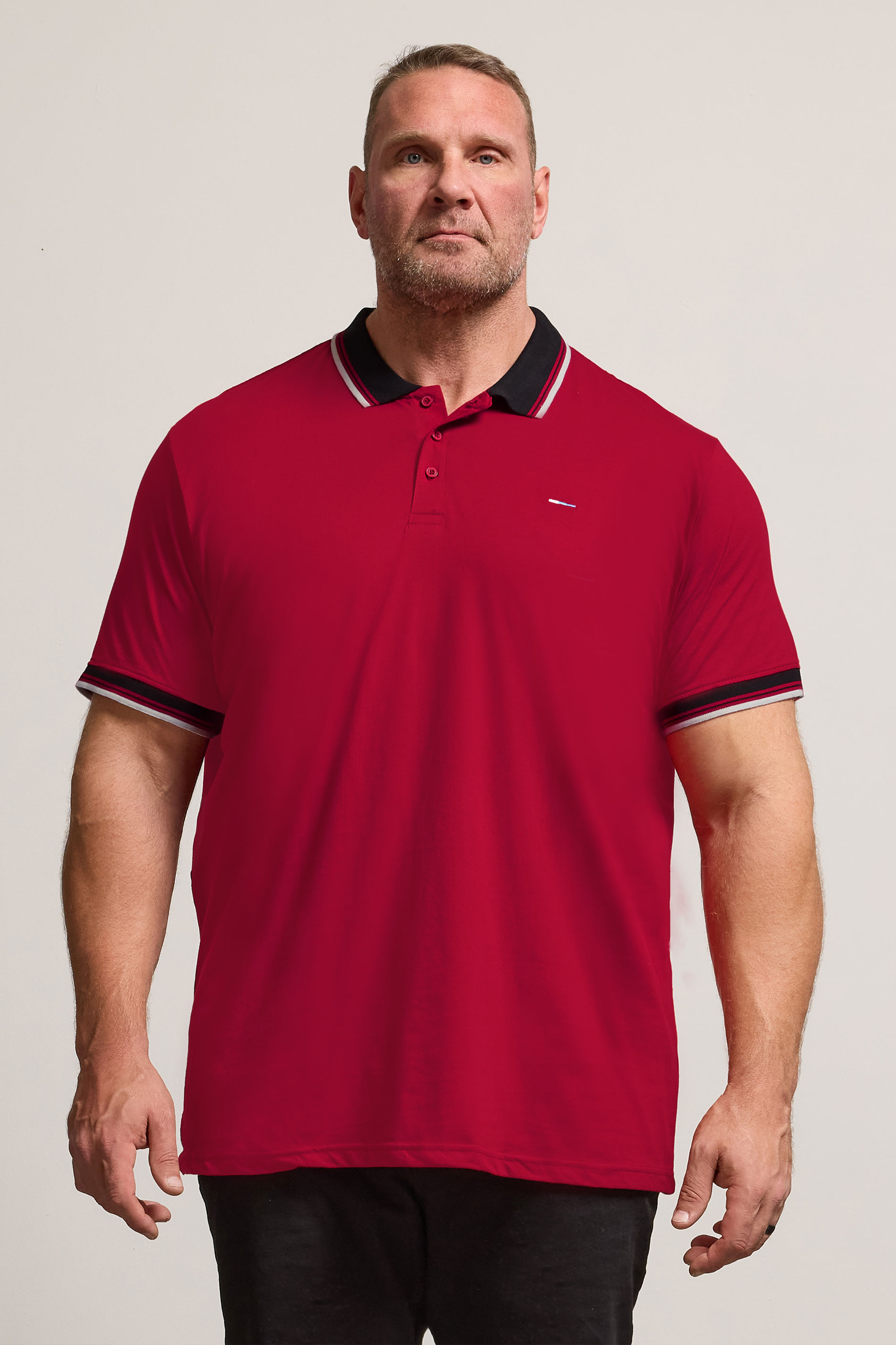 BadRhino Big & Tall Red Contrast Tipped Detail Polo Shirt | BadRhino 3