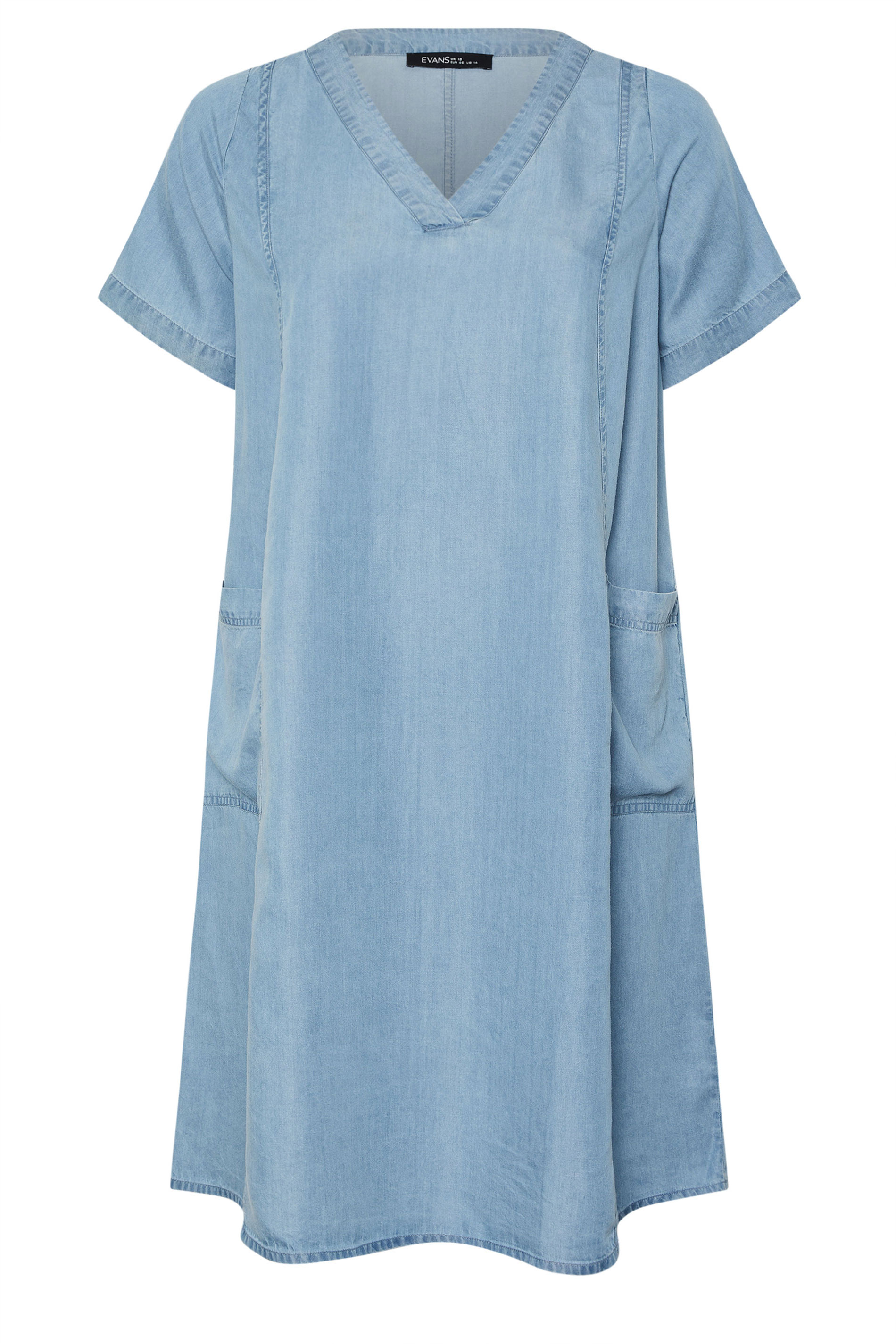 EVANS Plus Size Light Blue Lyocell Denim Pocket Dress | Evans 5