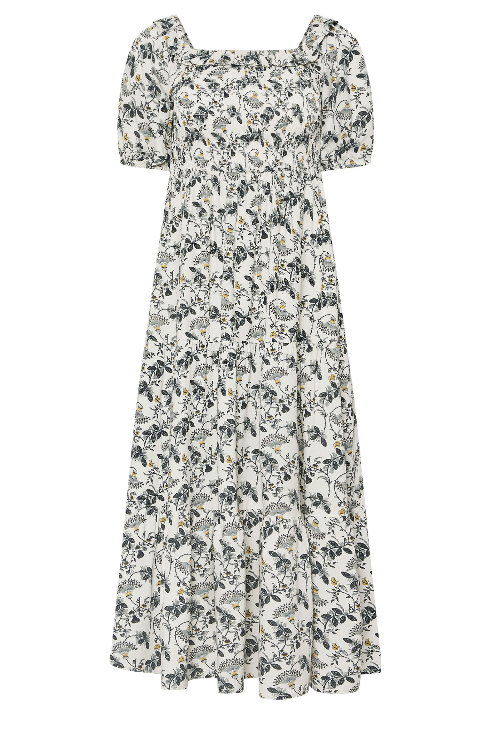 PixieGirl Petite Women's White Paisley Floral Tiered Bardot Dress | PixieGirl 5