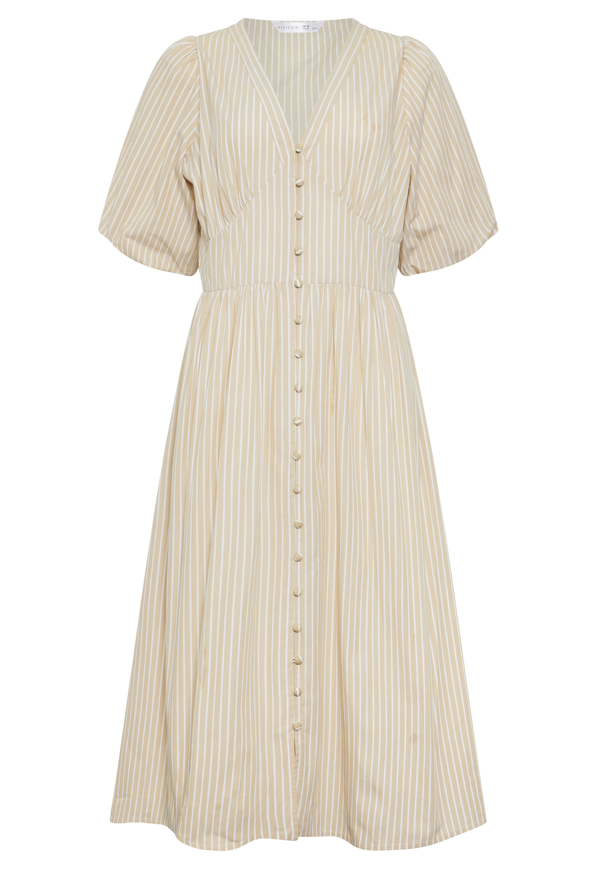 PixieGirl Petite Women's Natural Brown Striped Tea Maxi Dress | PixieGirl 5