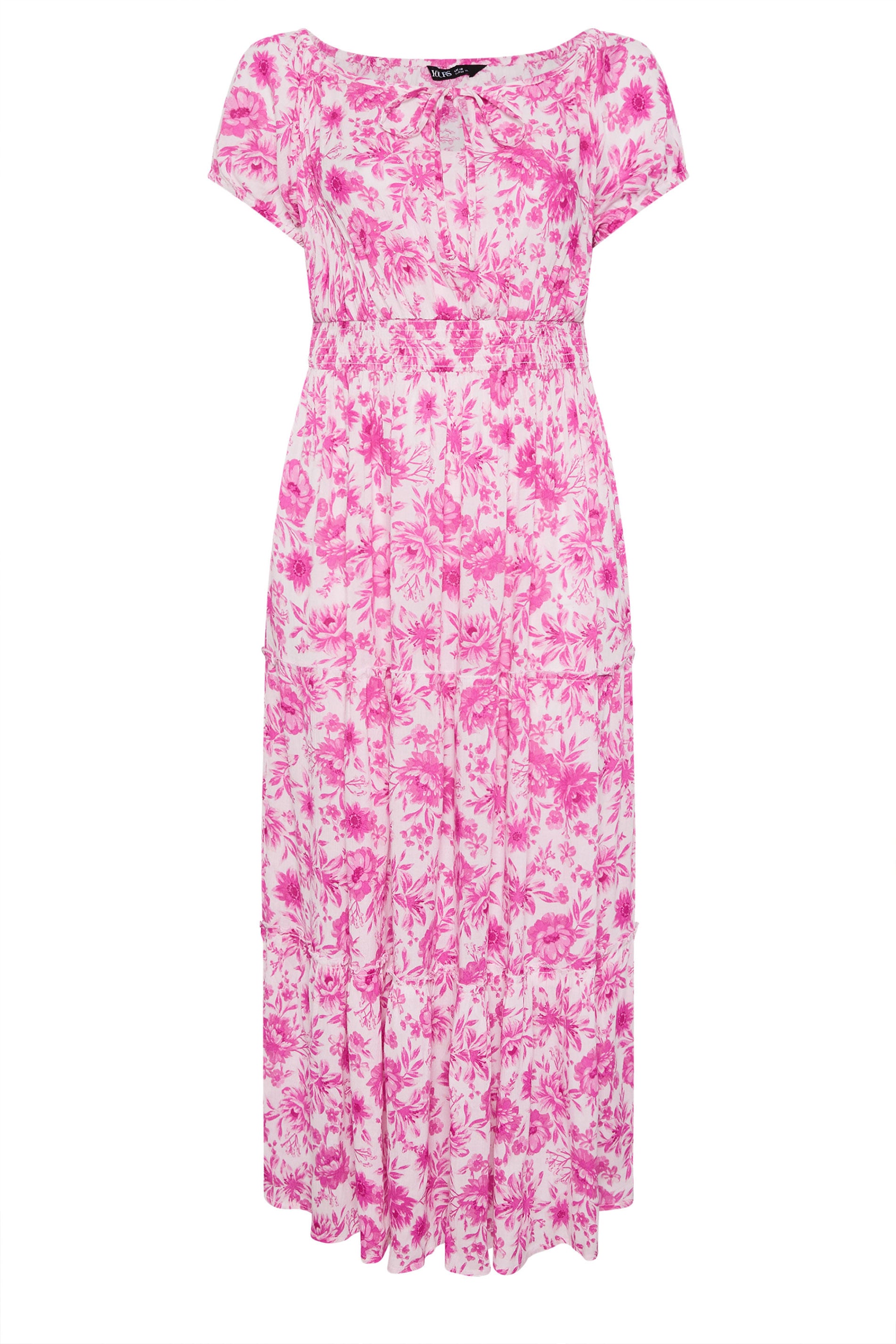 YOURS Plus Size Pink Floral Tie Neck Bardot Maxi Dress | Yours Clothing 5