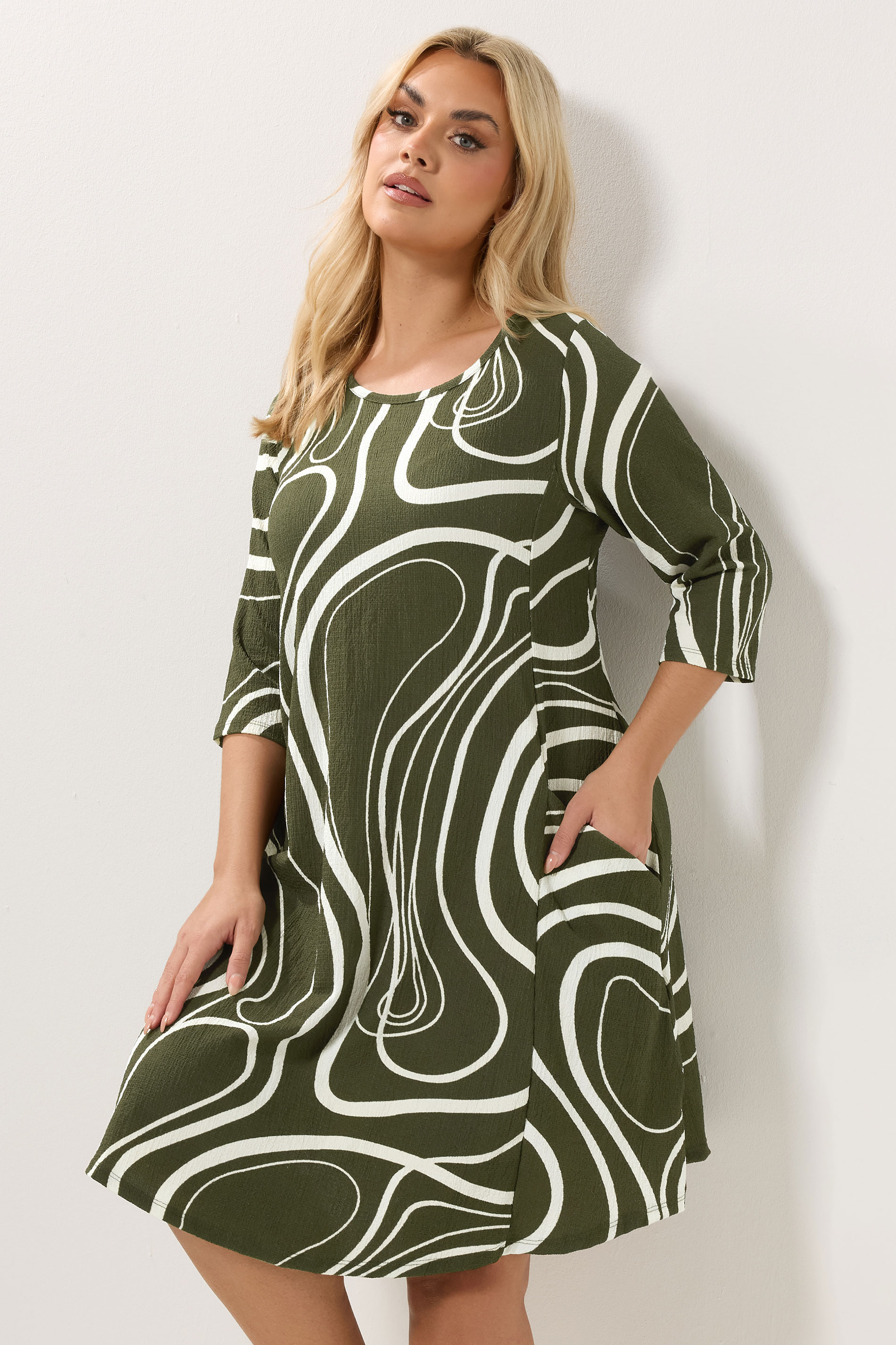 YOURS Plus Size Green Abstract Swirl Tunic Dress | Yours Clothing 3
