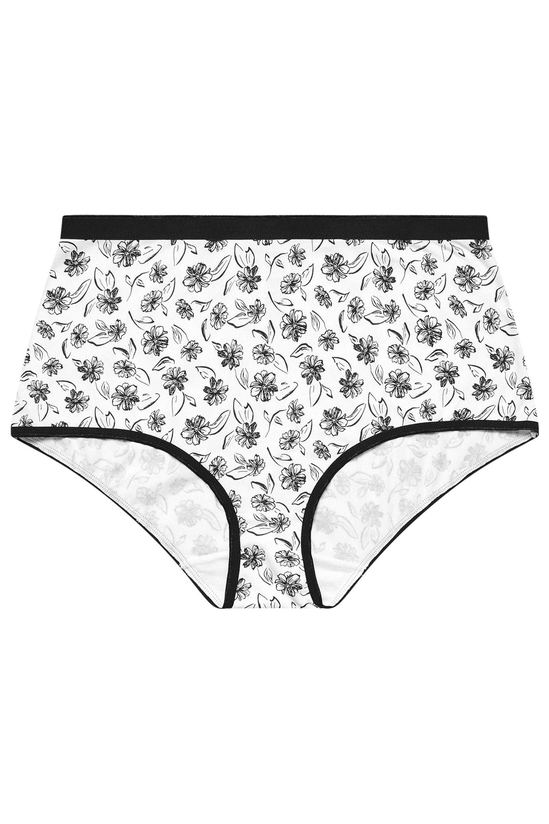 YOURSET 5 PACK Plus Size Black & White Floral Print Full Briefs | Yours Clothing 7