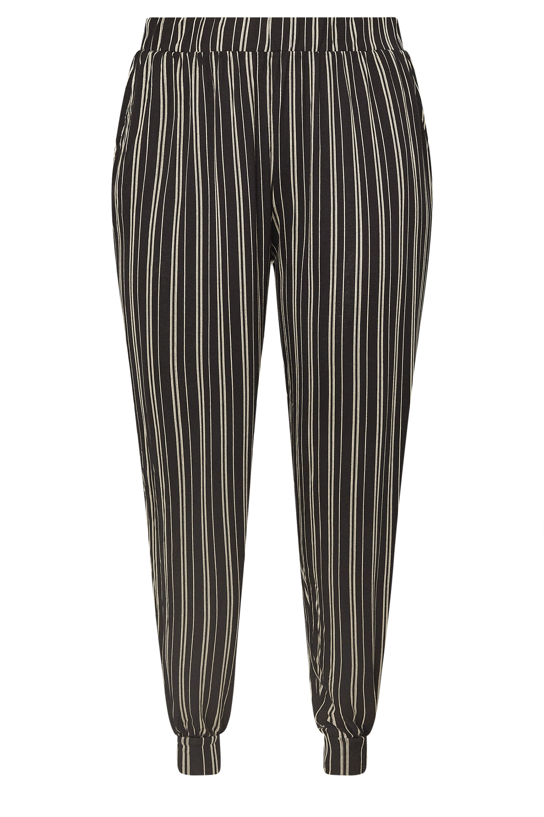 YOURS Plus Size Black Striped Jersey Cuffed Trousers | Yours Clothing 6