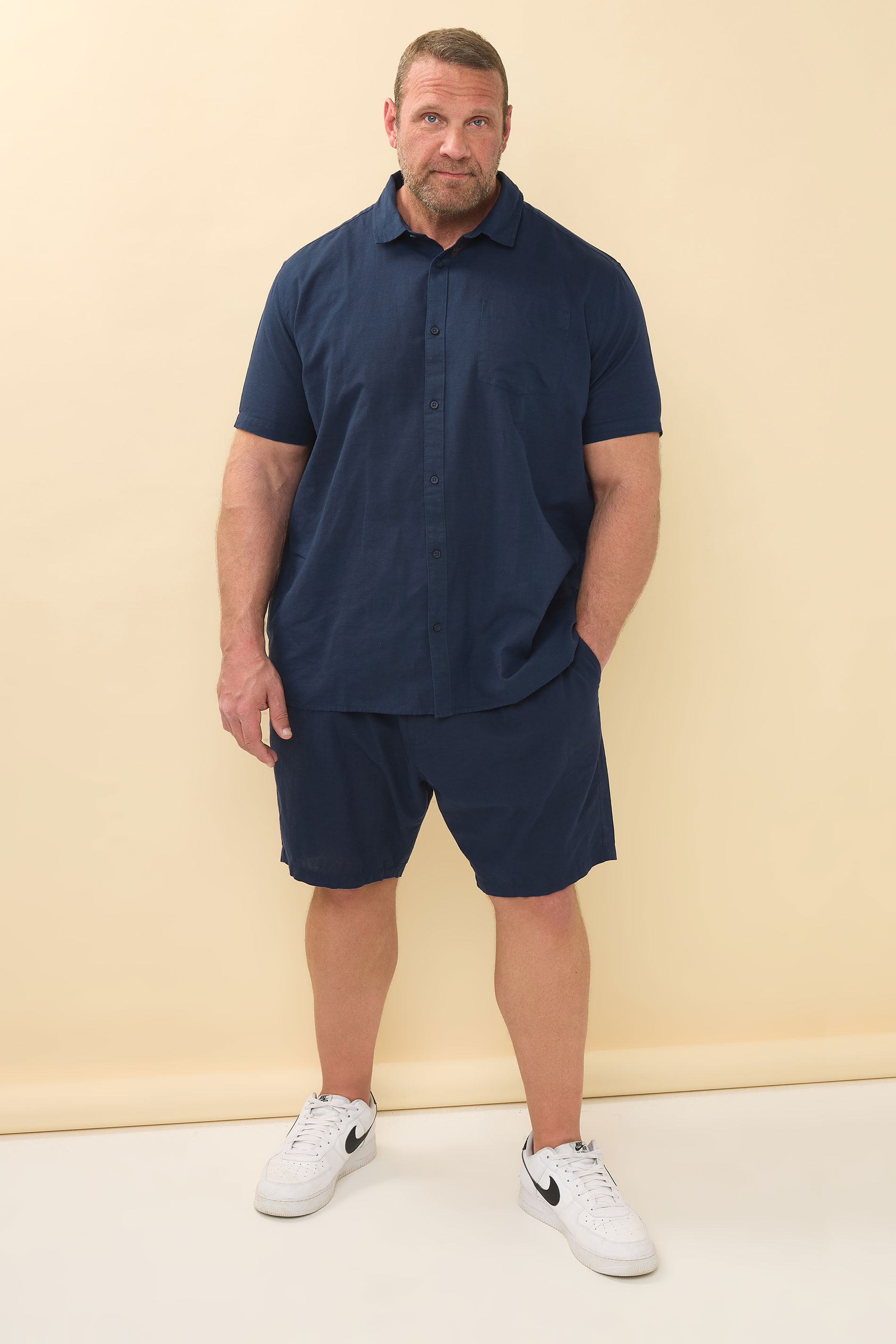 BadRhino Big & Tall Navy Blue Cotton Linen Mix Shorts | BadRhino 4