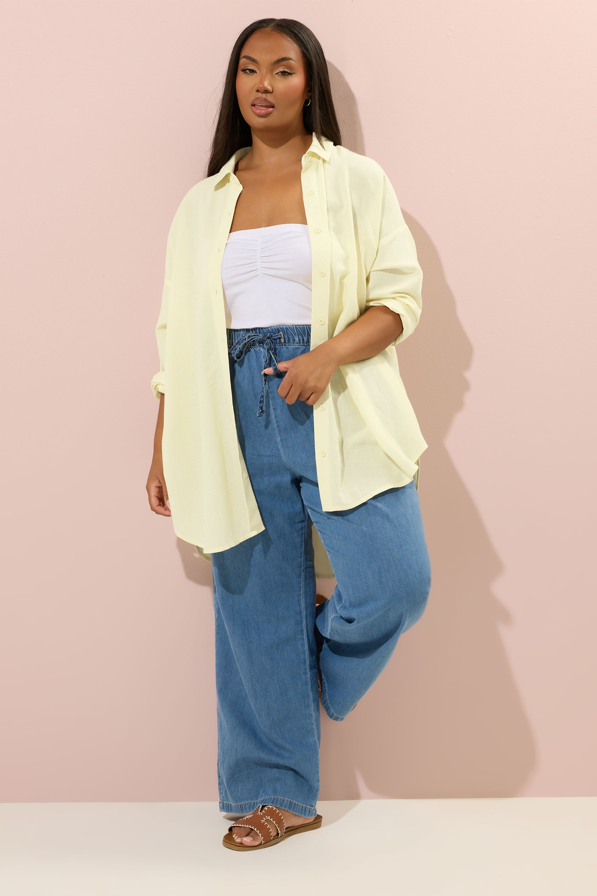 YOURS Plus Size Butter Yellow Linen Shirt | Yours Clothing 1