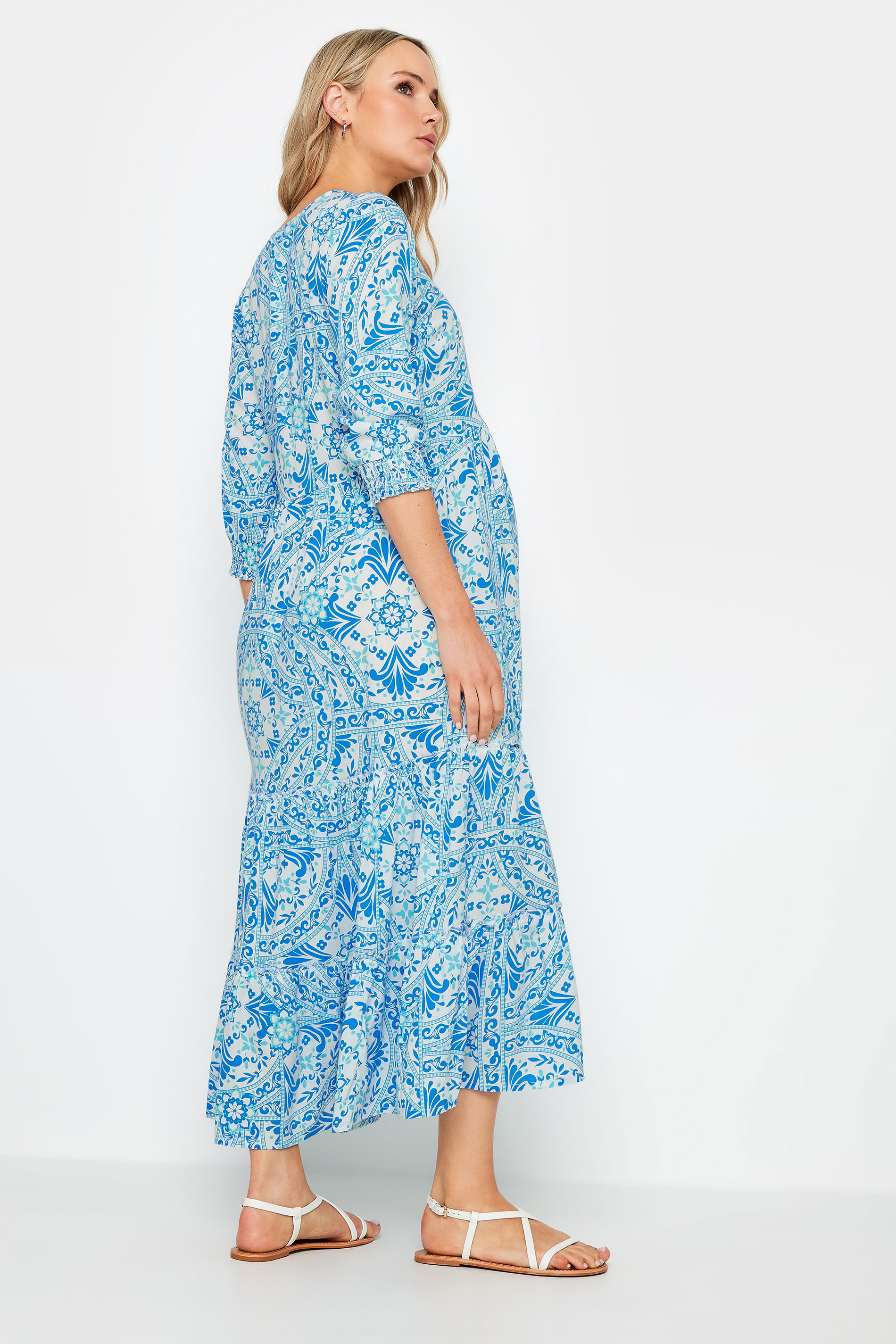 LTS Tall Maternity Blue Tile Print Tiered Midi Dress | Long Tall Sally 2