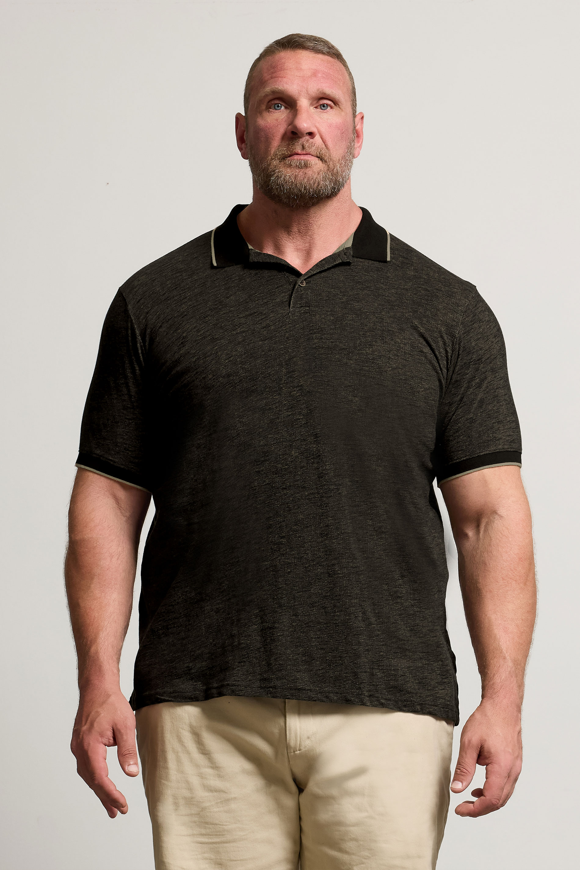 BadRhino Big & Tall Black Textured Tipped Polo Shirt | BadRhino 3