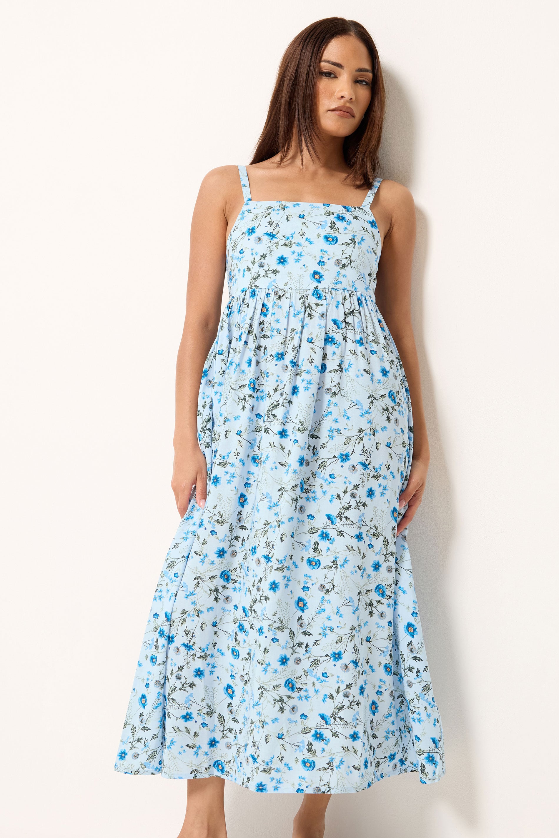 PixieGirl Petite Baby Blue Ditsy Floral Midi Dress | PixieGirl 3