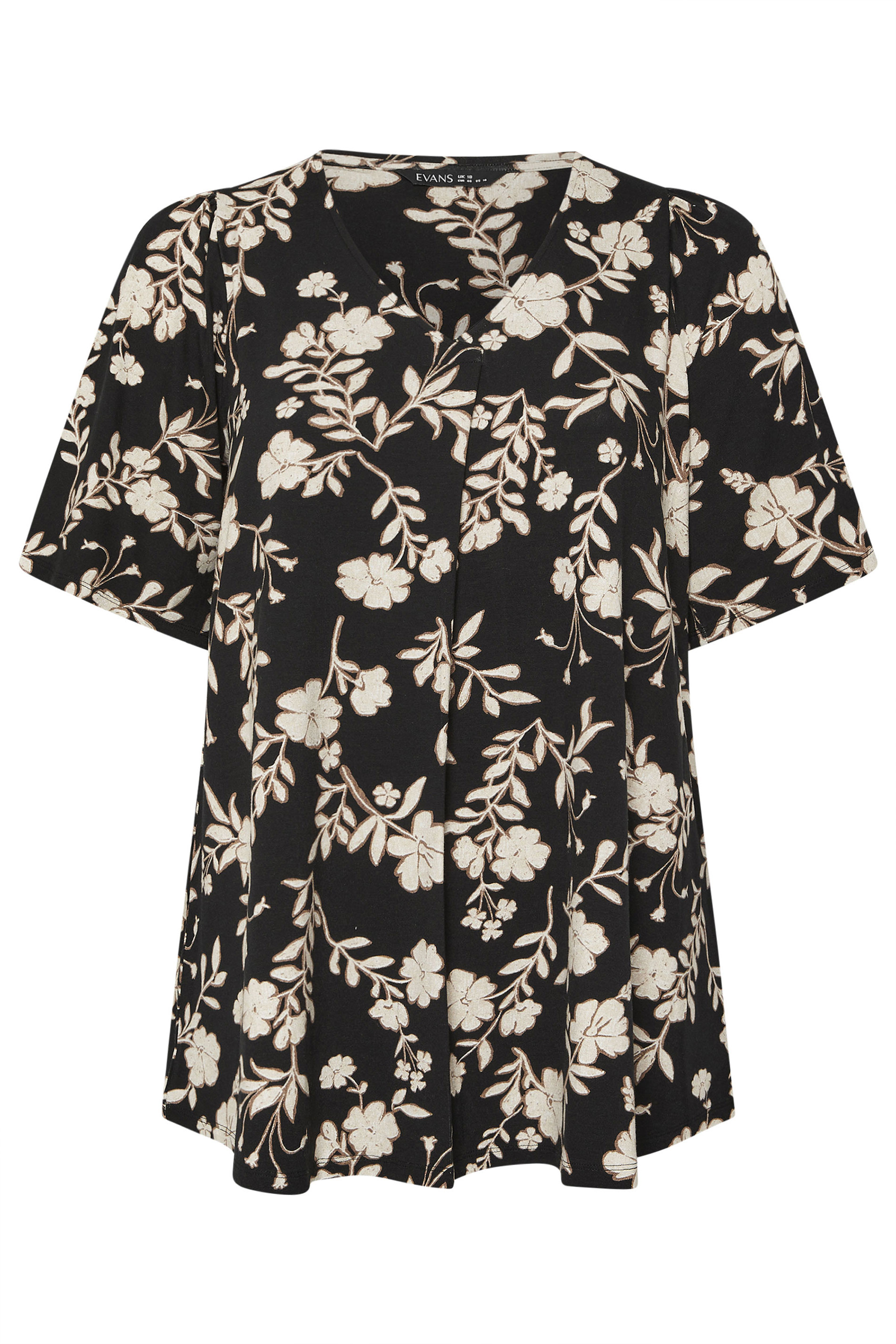 EVANS Plus Size Black Floral Pleat Swing Top | Evans 6