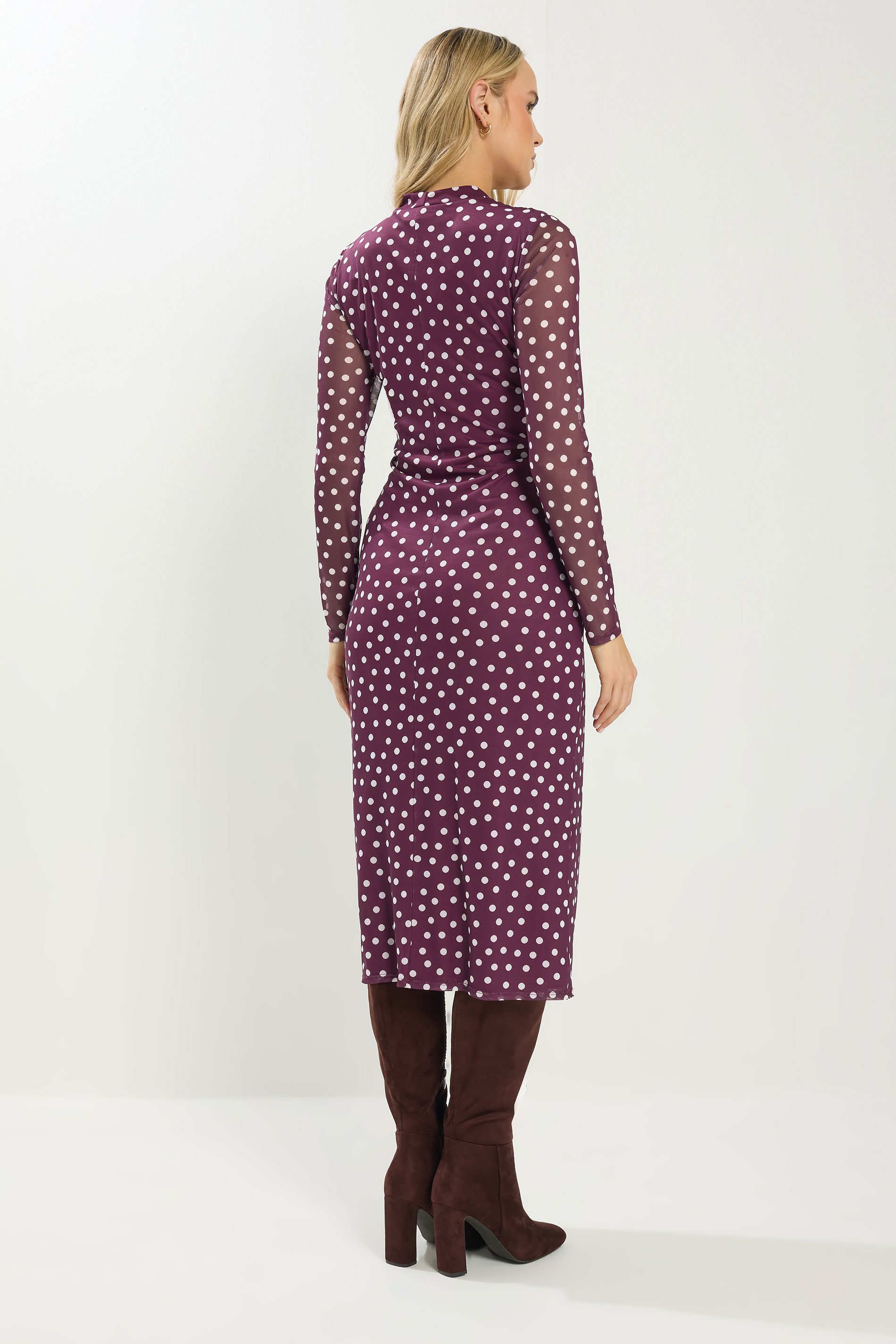 LTS Tall Berry Red Polka Dot Mesh Long Sleeve Maxi Dress | Long Tall Sally 2