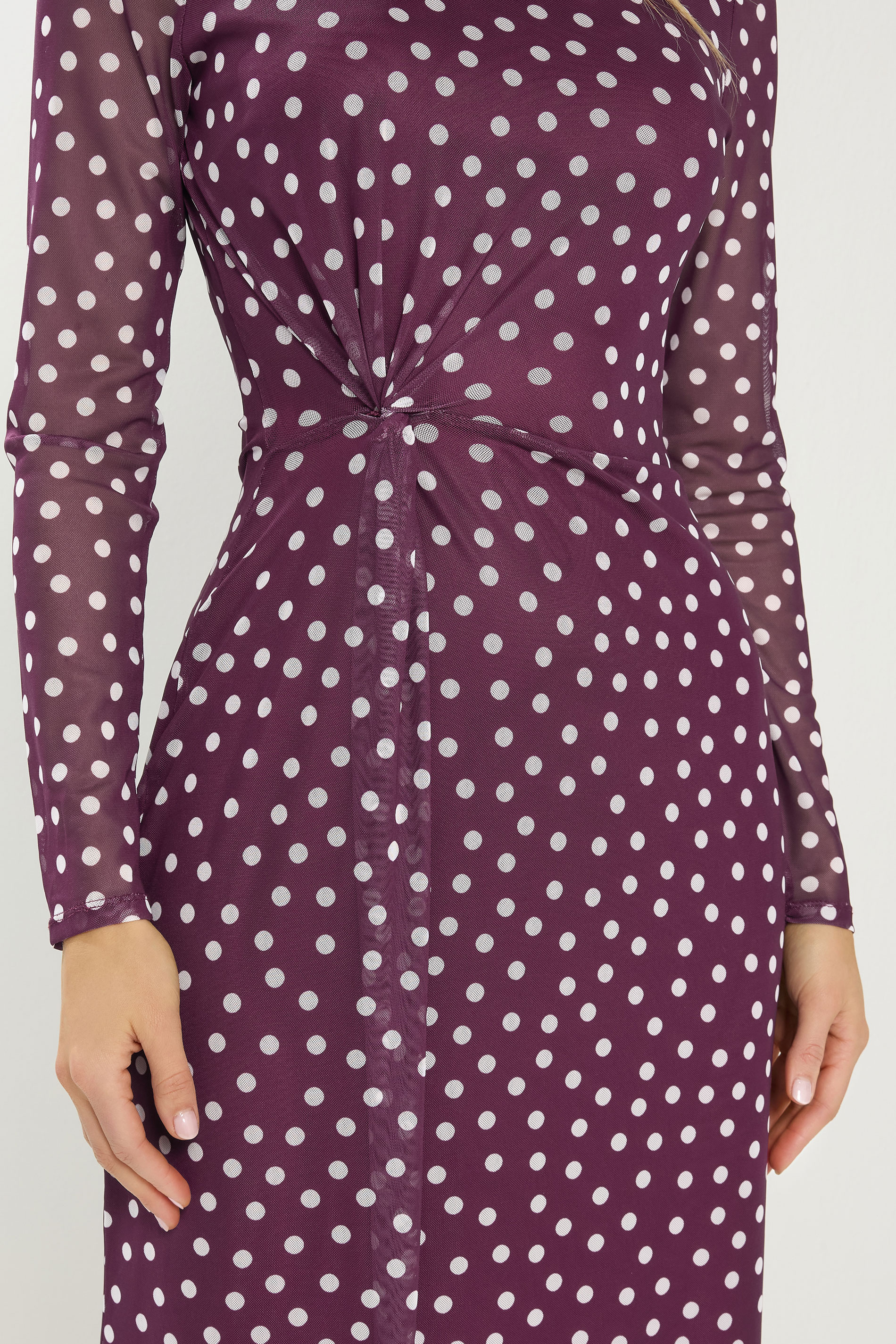 LTS Tall Berry Red Polka Dot Mesh Long Sleeve Maxi Dress | Long Tall Sally 4