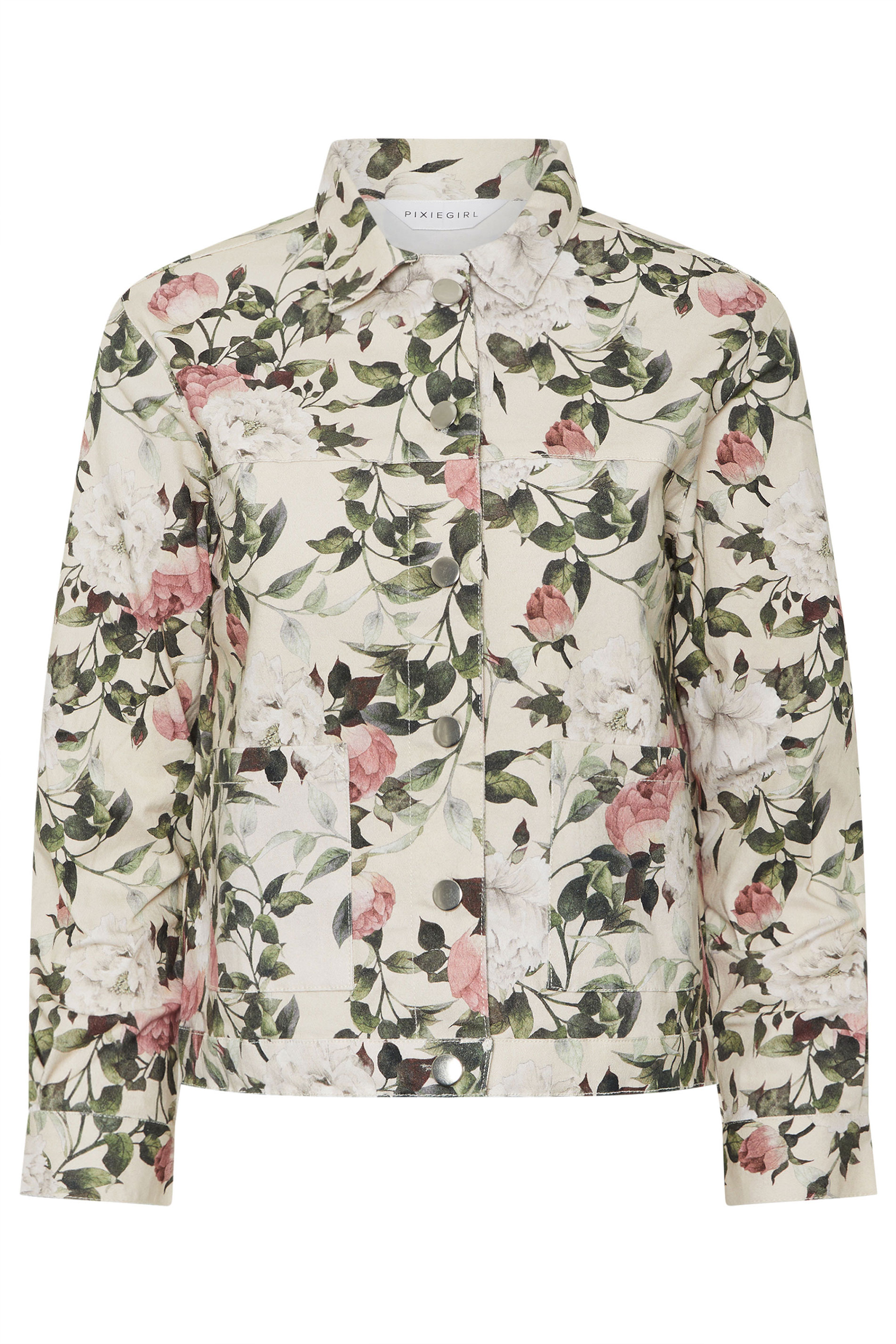 PixieGirl Petite Women's Cream Floral Denim Jacket | PixieGirl 6