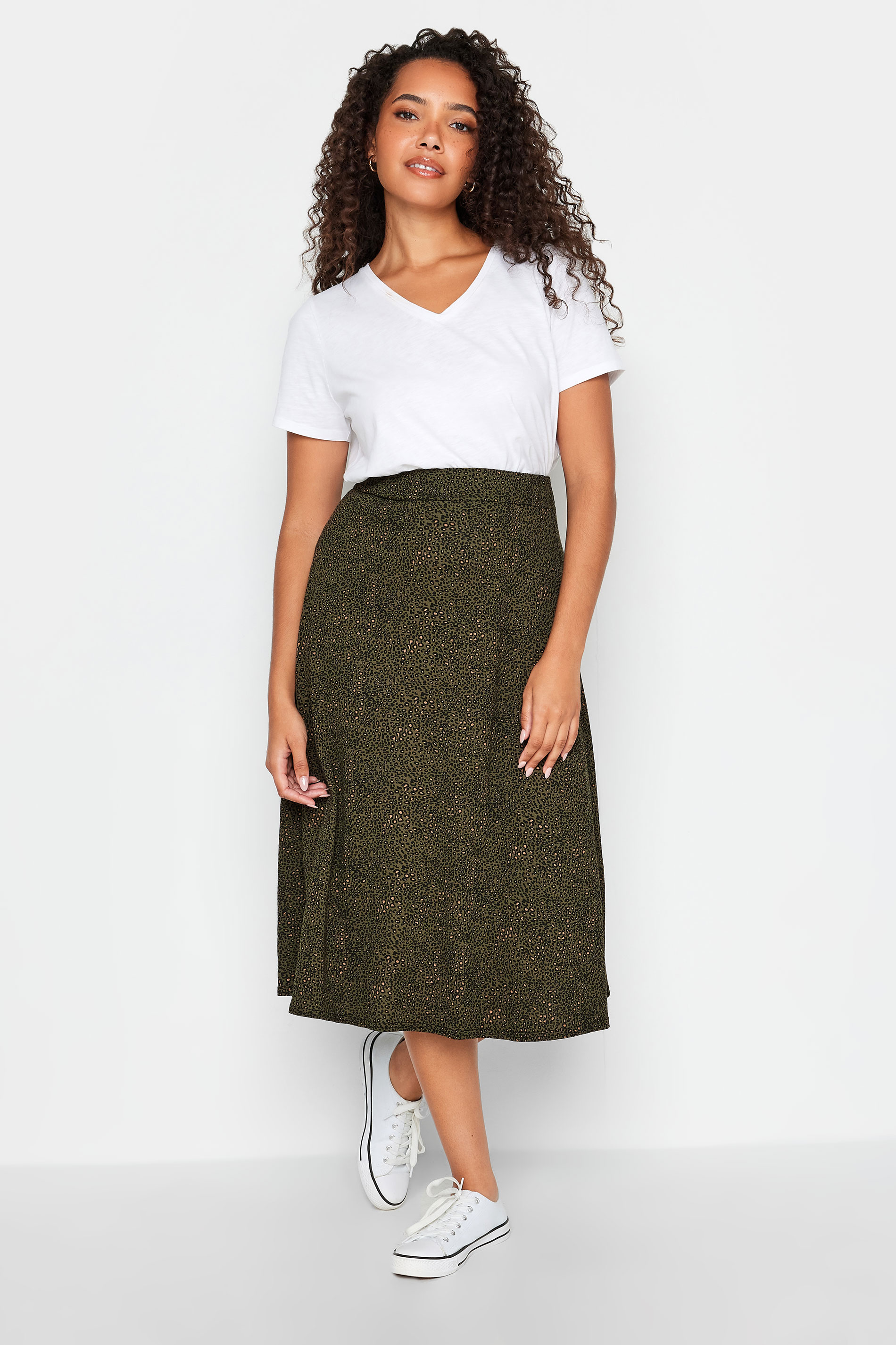 M&Co Khaki Green Animal Print Print Jersey Midi Skirt | M&Co 2