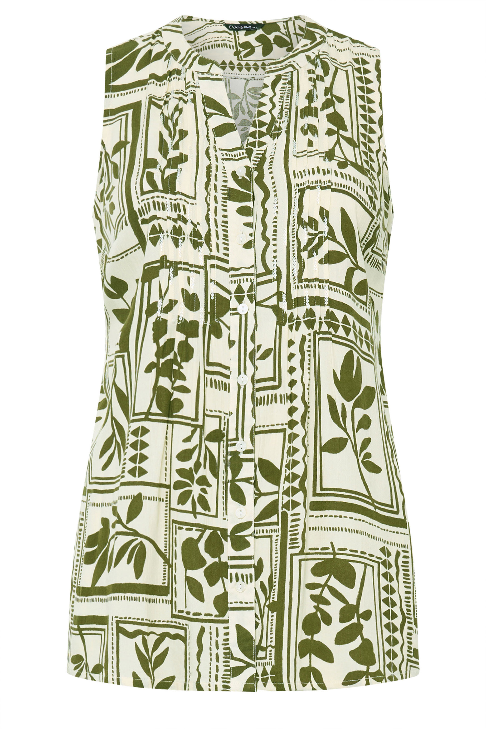 EVANS Plus Size Green Leaf Pintuck Sleeveless Shirt | Evans 6