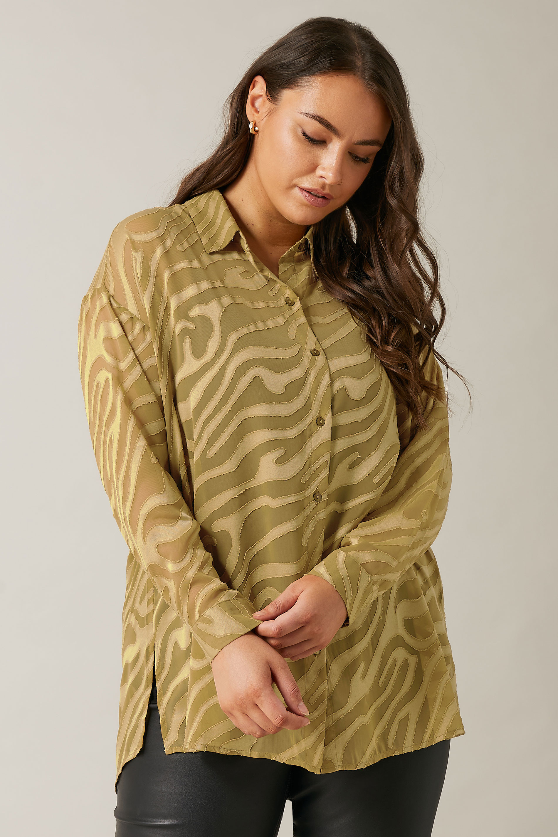 EVANS Plus Size Green Zebra Burnout Shirt | Yours Clothing 3