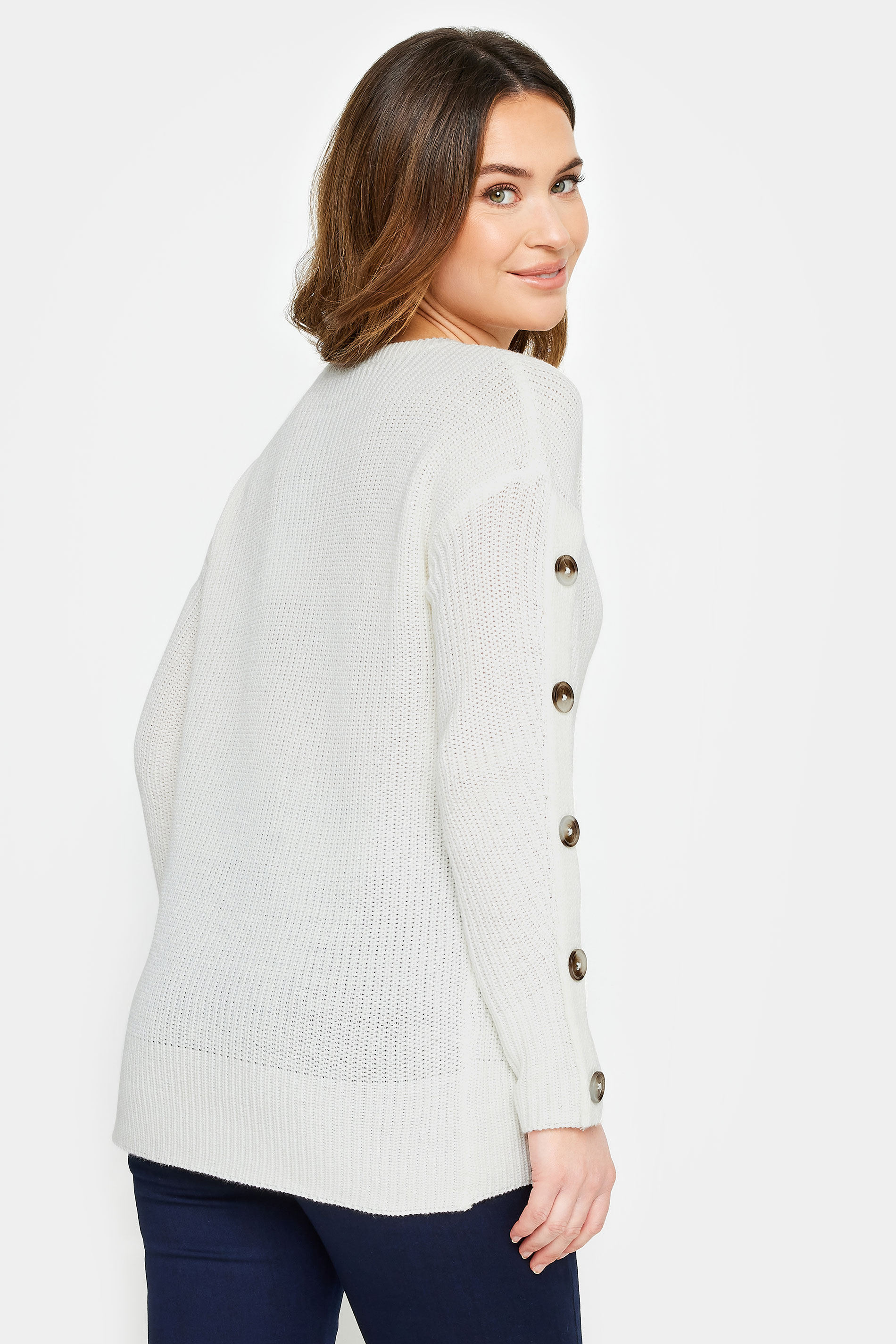 M&Co Petite Ivory White Button Sleeve Detail Jumper | M&Co 2