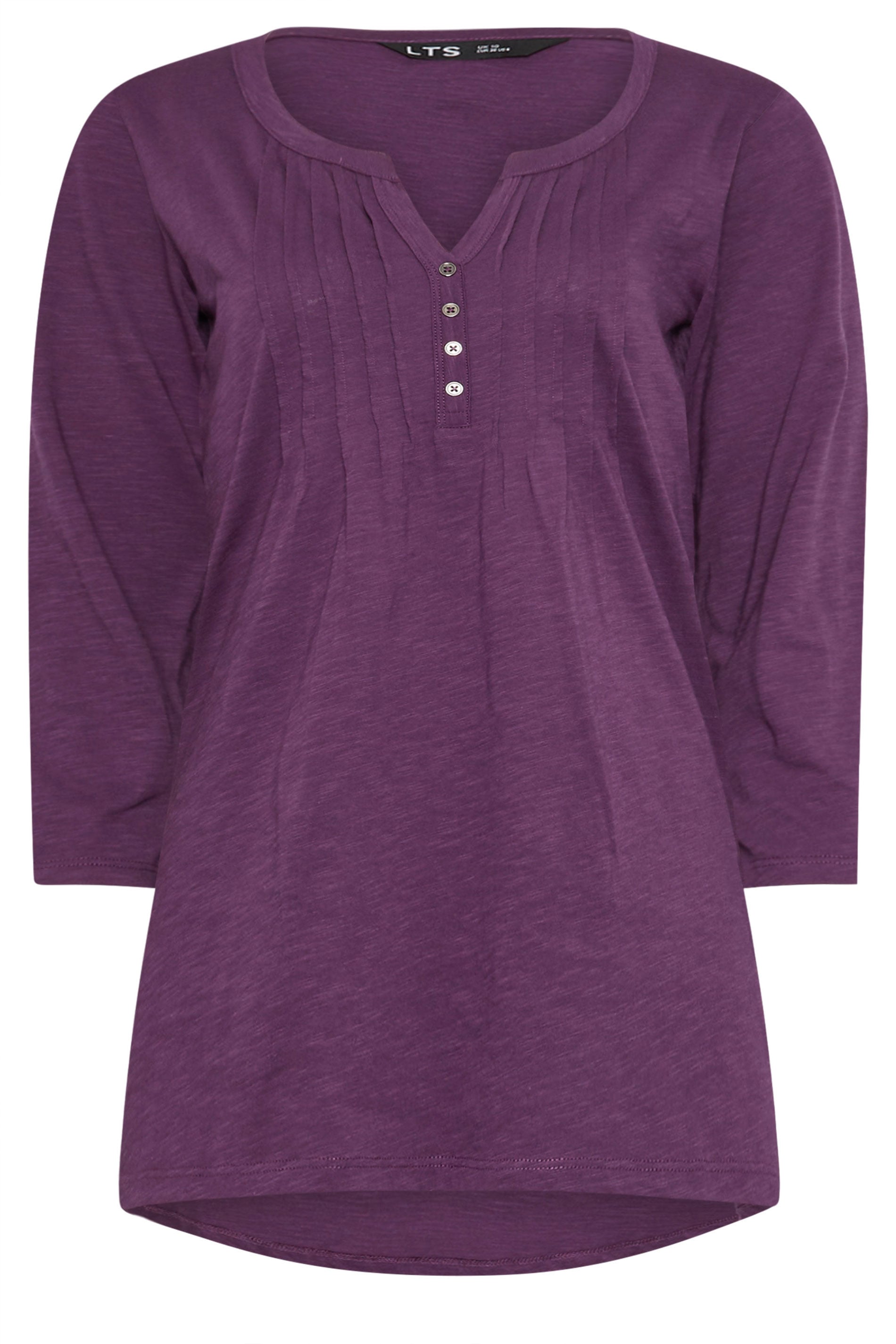 LTS Tall Dark Purple Cotton Henley Top | Long Tall Sally 5