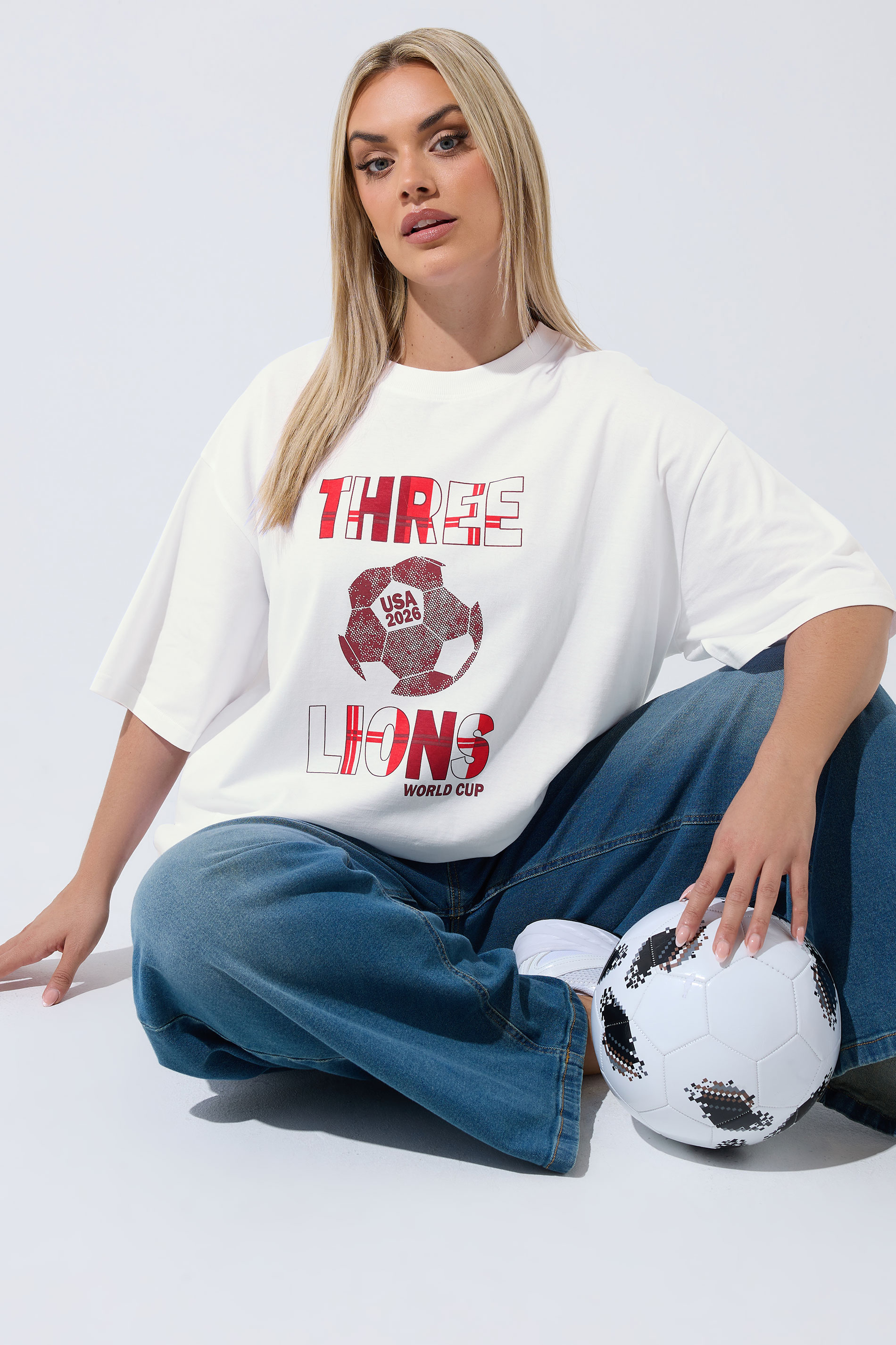 LIMITED COLLECTION Plus Size White 'Three Lions' England T-Shirt | Yours Clothing 1
