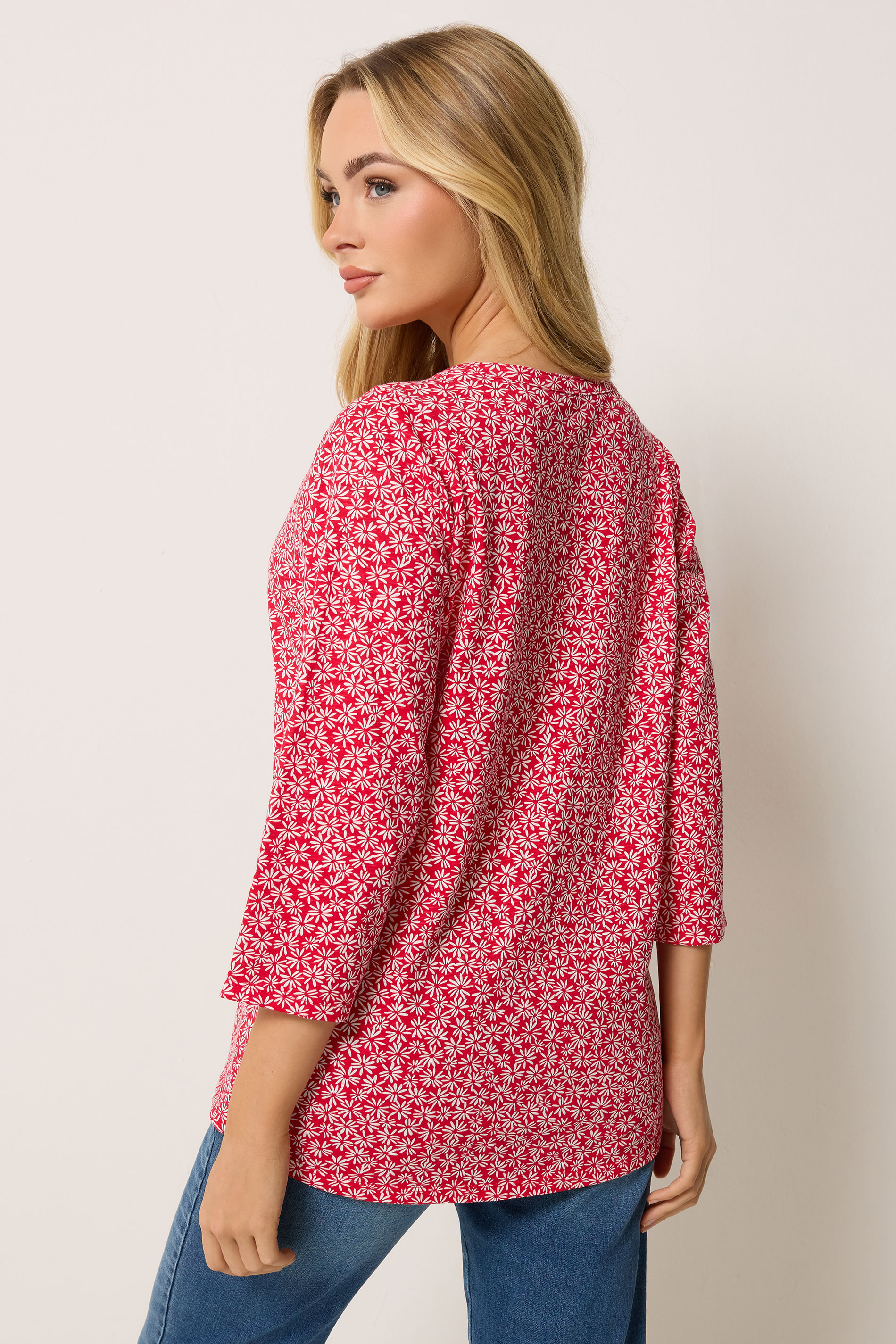 M&Co Red Floral Henley Top | M&Co 2