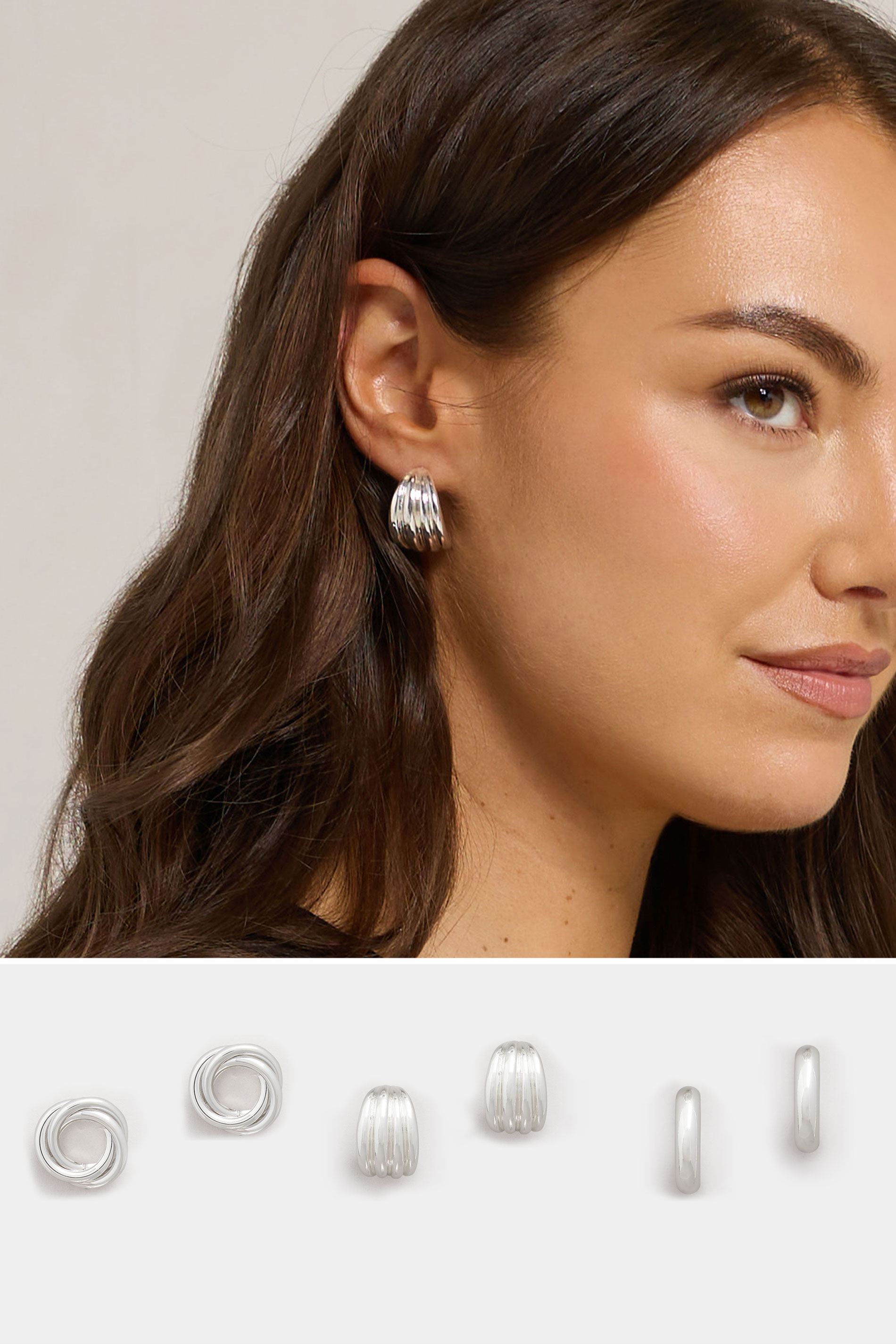 YOURSET 3 PACK Silver Tone Twist Hoop Earrings | Yours Clothing 1