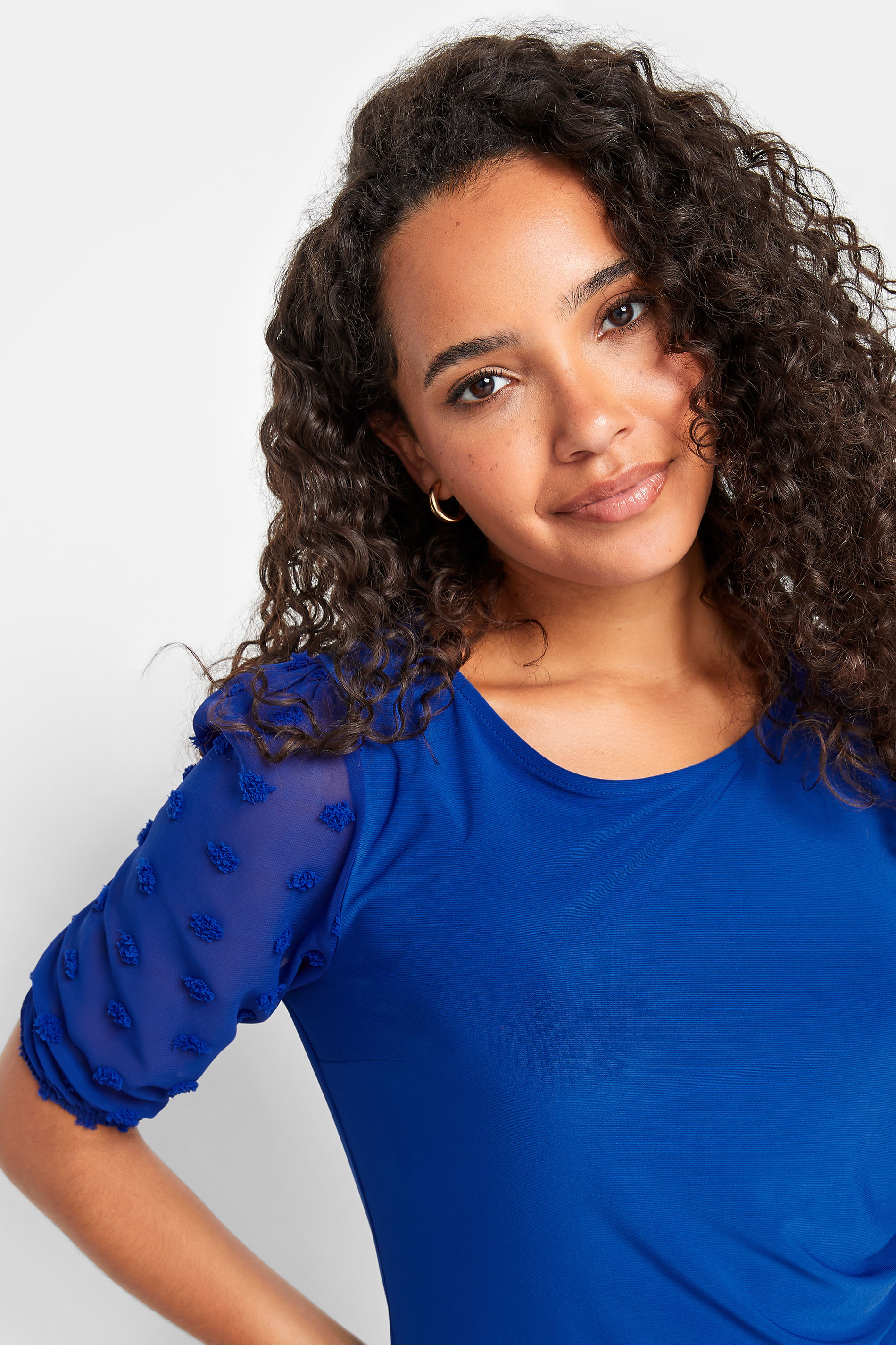M&Co Blue Dobby Sleeve Blouse | M&Co 4