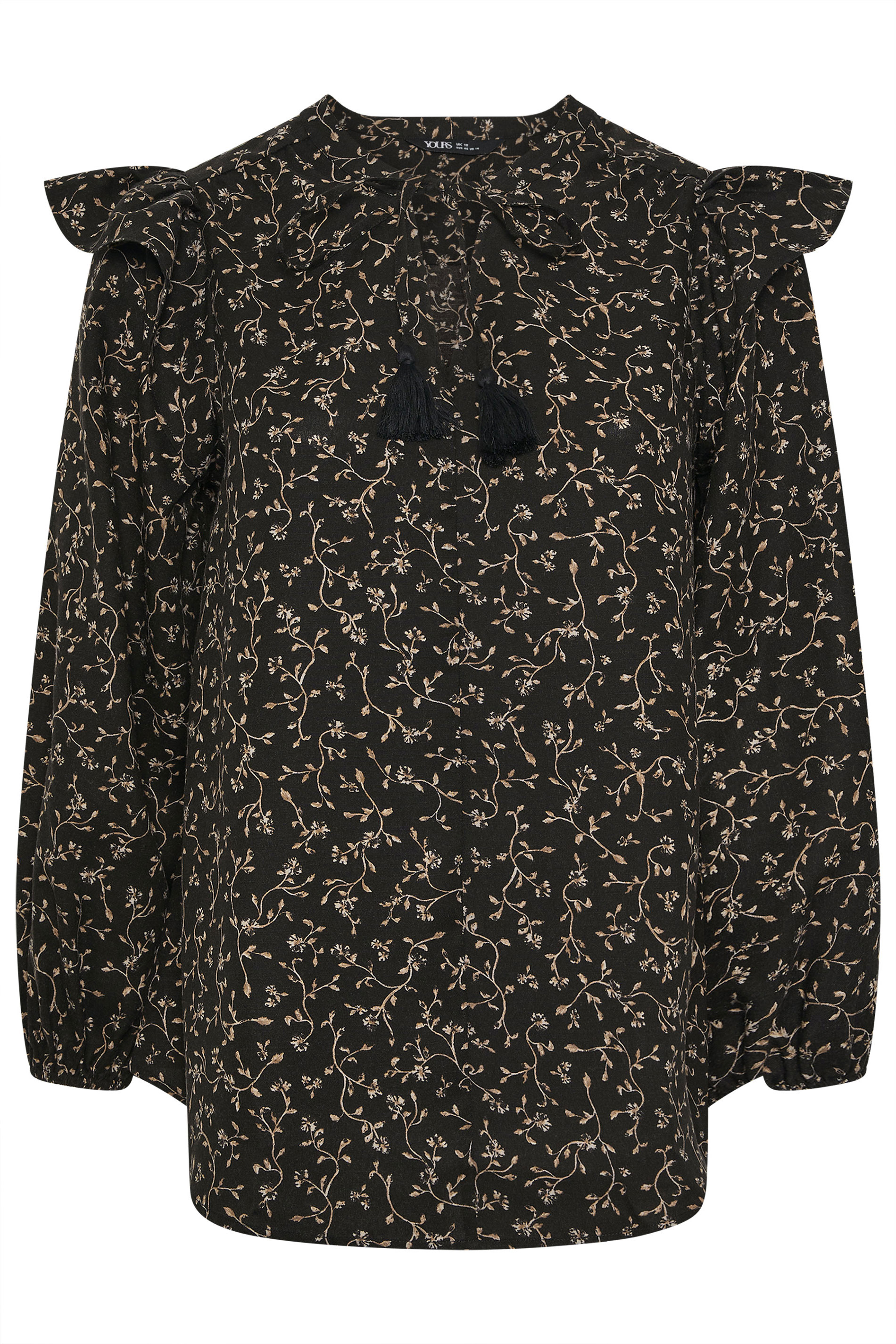 YOURS Plus Size Black Leaf Print Frill Top | Yours Clothing 5