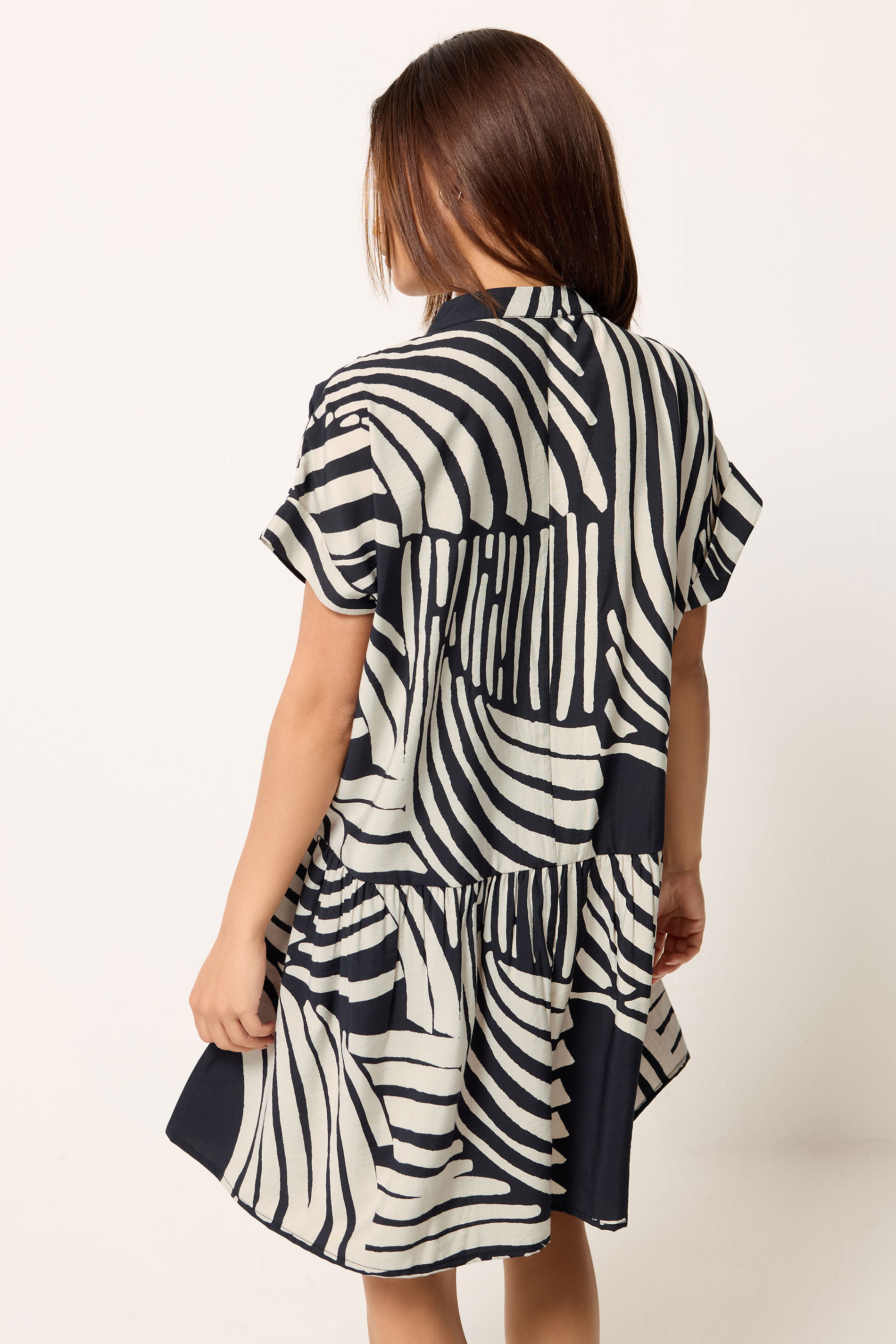 PixieGirl Petite Women's Black Abstract Button Shirt Mini Dress | PixieGirl 4