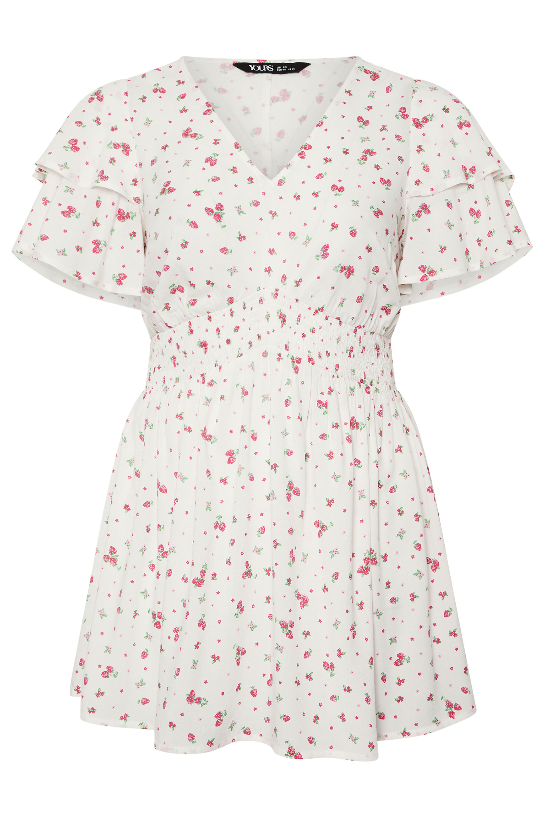 YOURS Plus Size White Strawberry Print Peplum Top | Yours Clothing 5