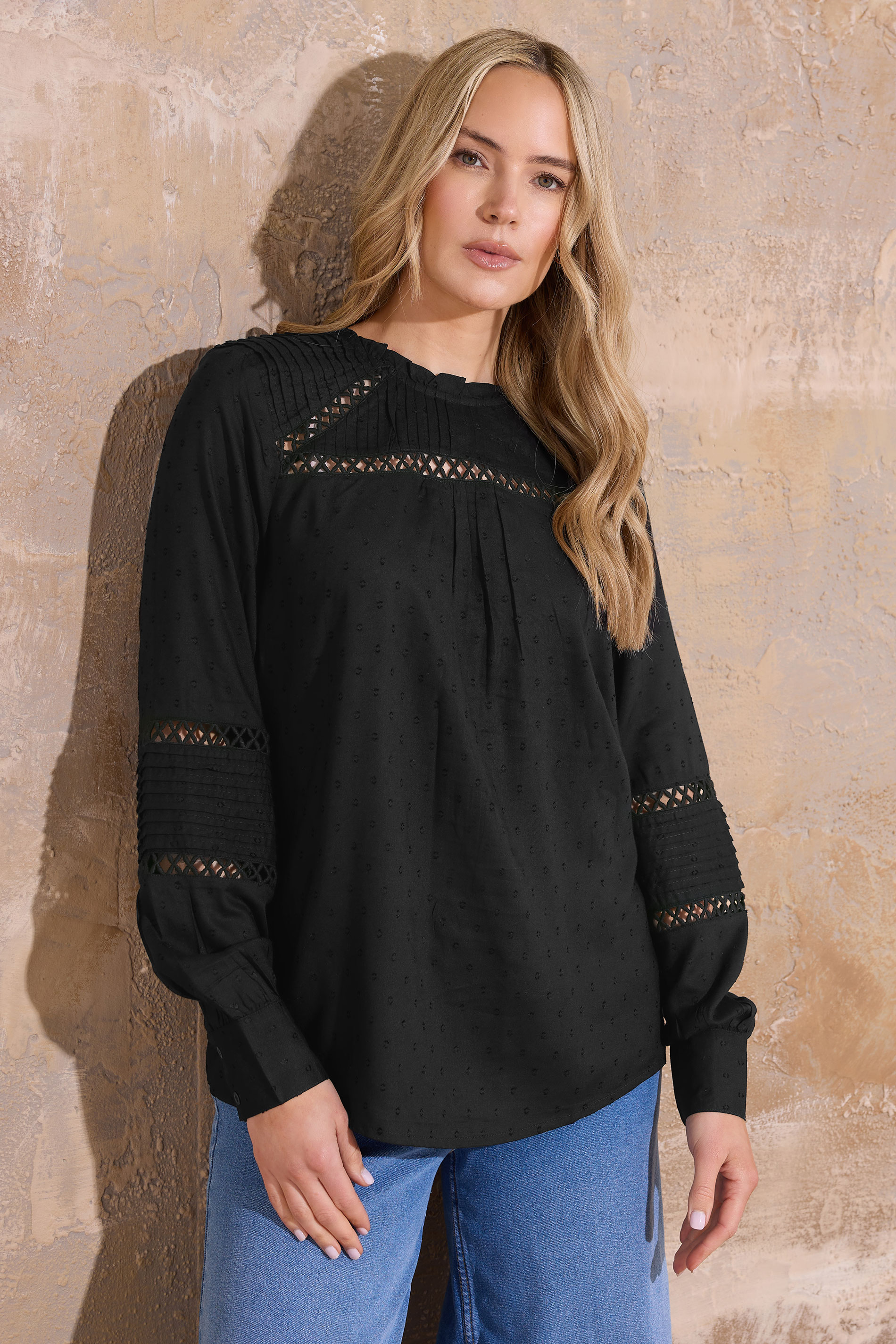 LTS Tall Black Ladder Trim Shirt | Long Tall Sally 3