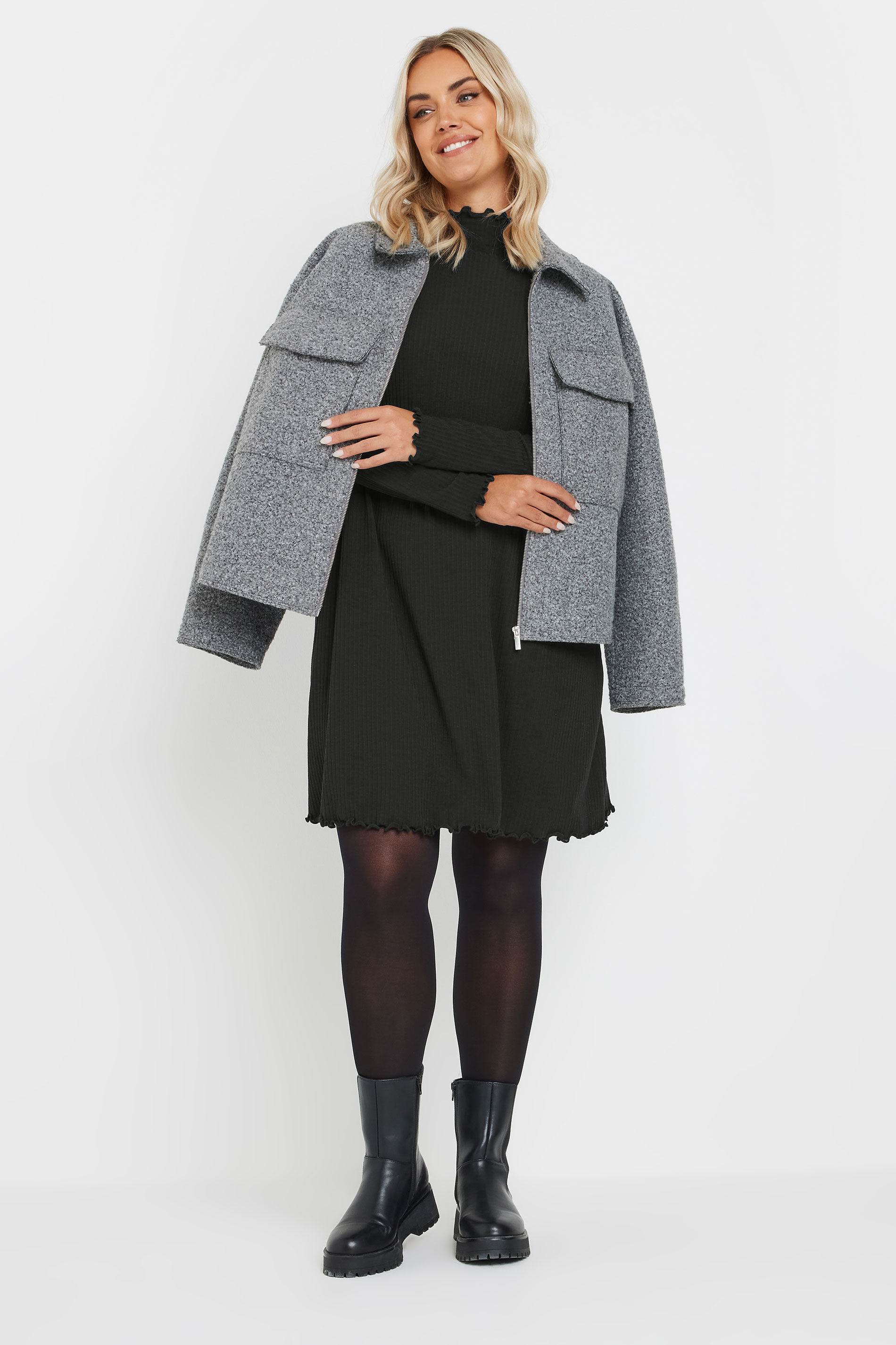 YOURS Curve Plus Size Black Lettuce Edge Tunic Dress | Yours Clothing  1