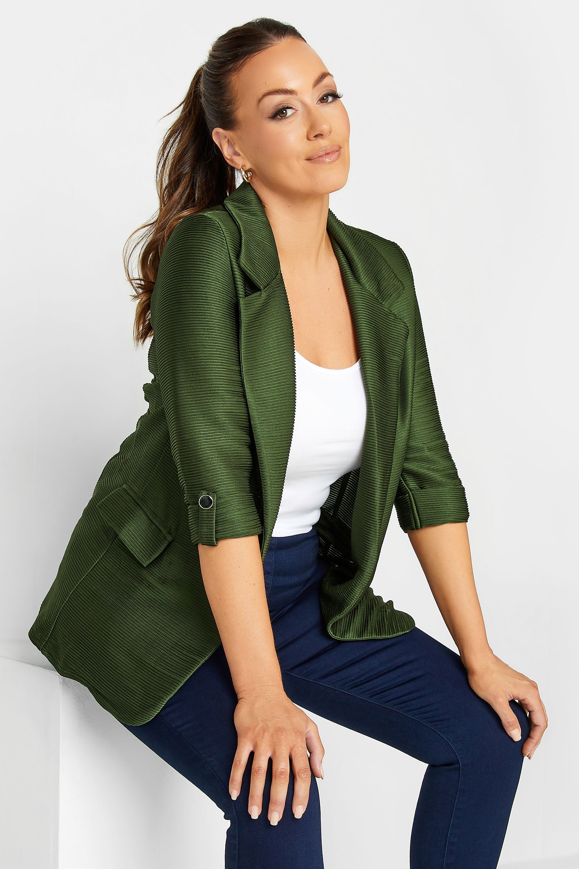 M&Co Khaki Green Textured Blazer | M&Co 1