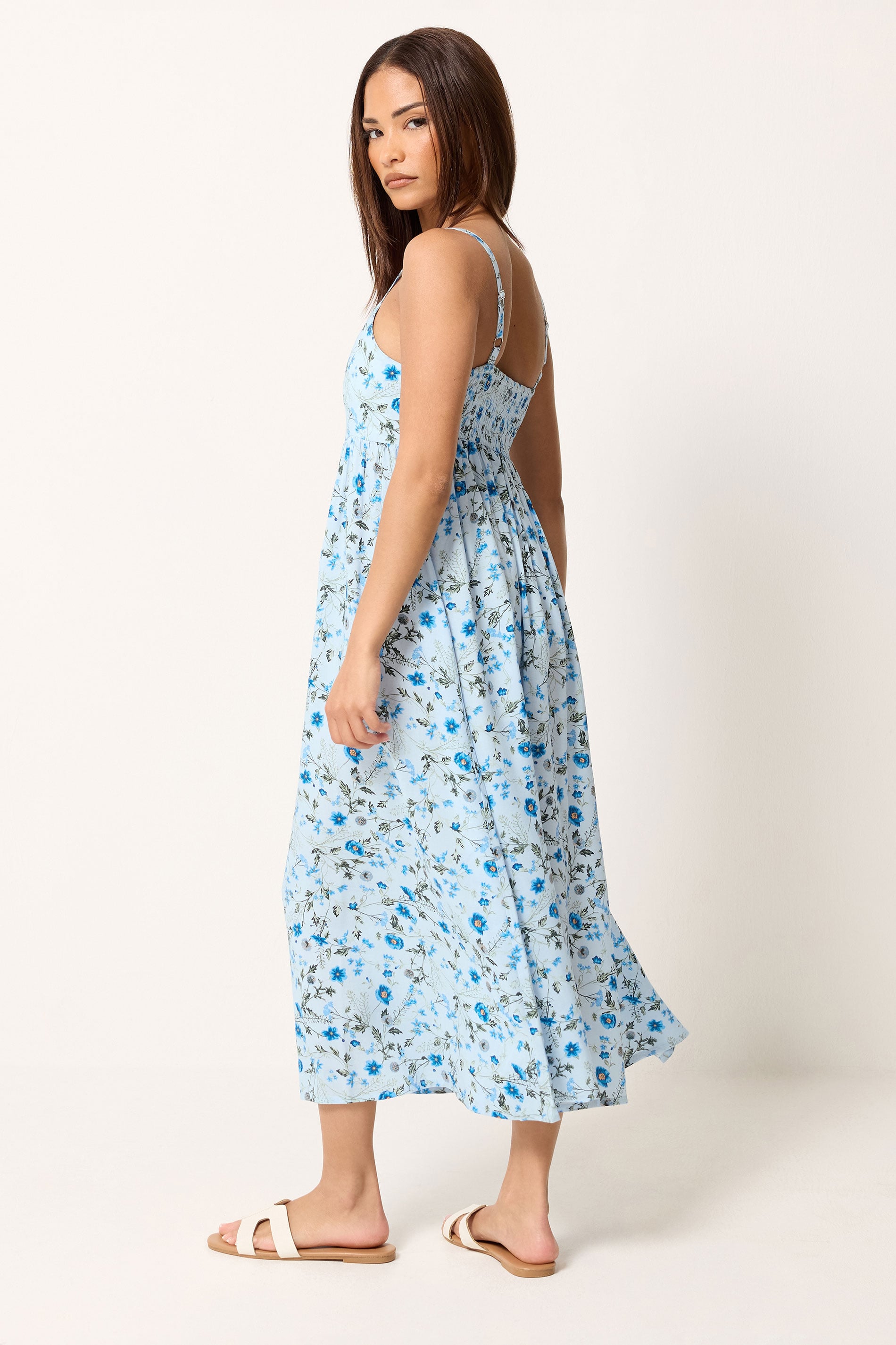 PixieGirl Petite Baby Blue Ditsy Floral Midi Dress | PixieGirl 2