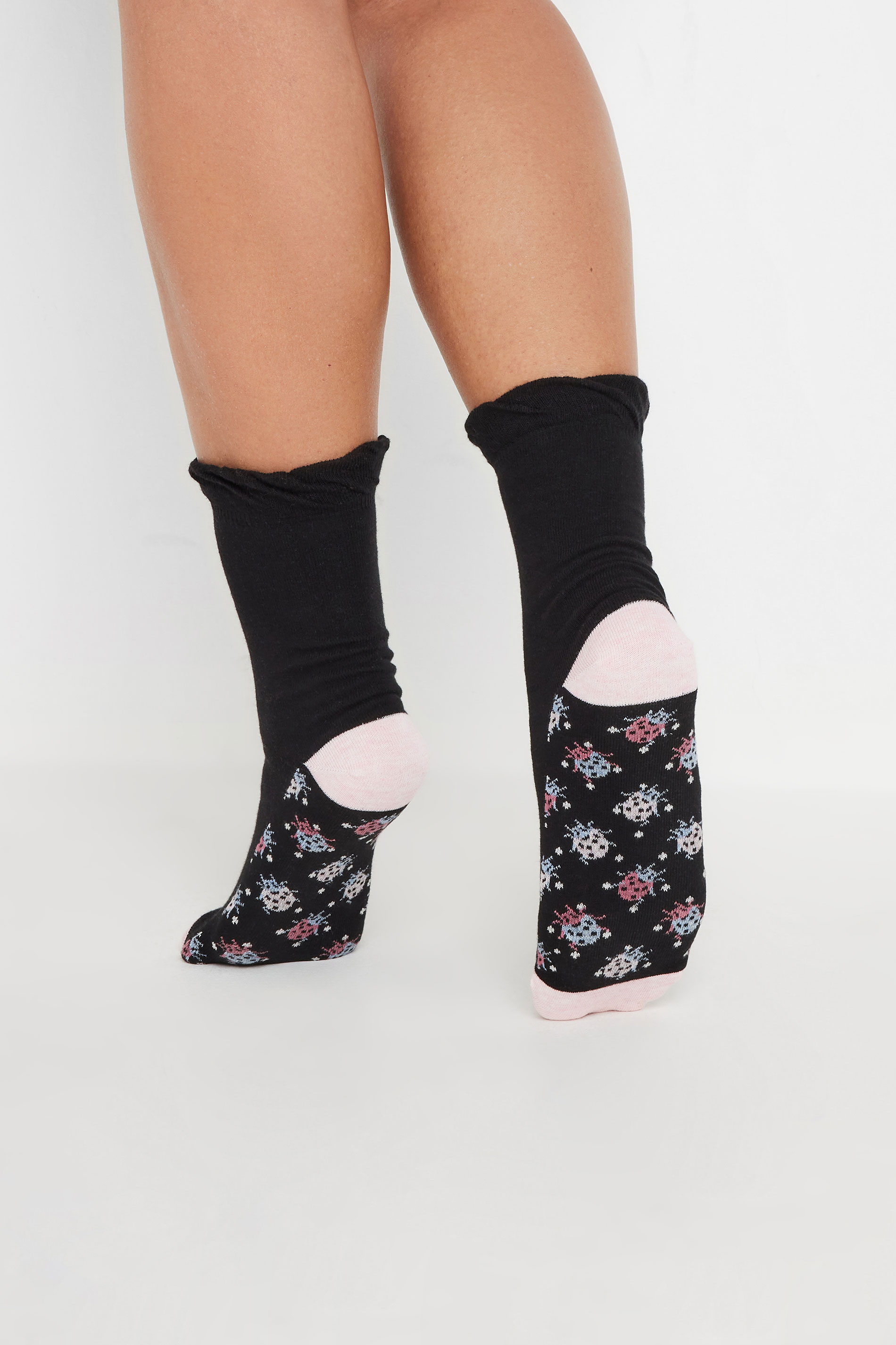 YOURS 4 PACK Plus Size Black Butterfly Print Ankle Socks | Yours Clothing 1