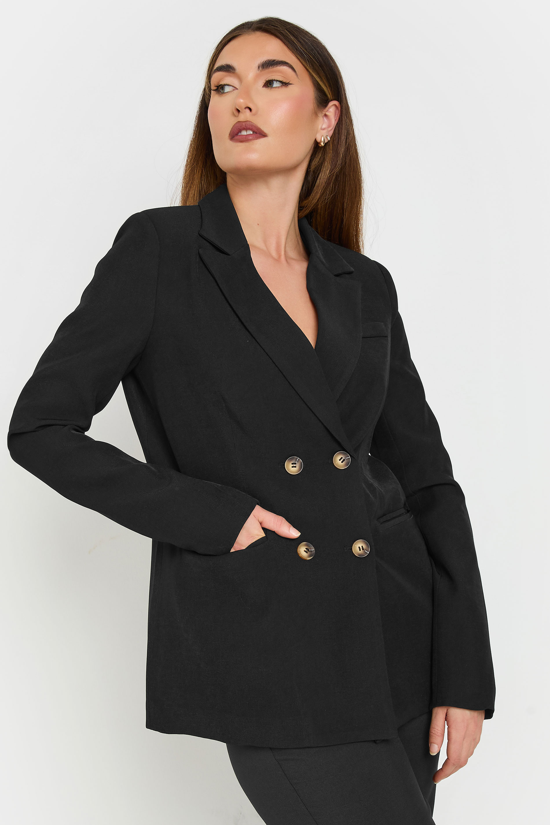 LTS Tall Black Double Breasted Blazer Jacket | Long Tall Sally 1