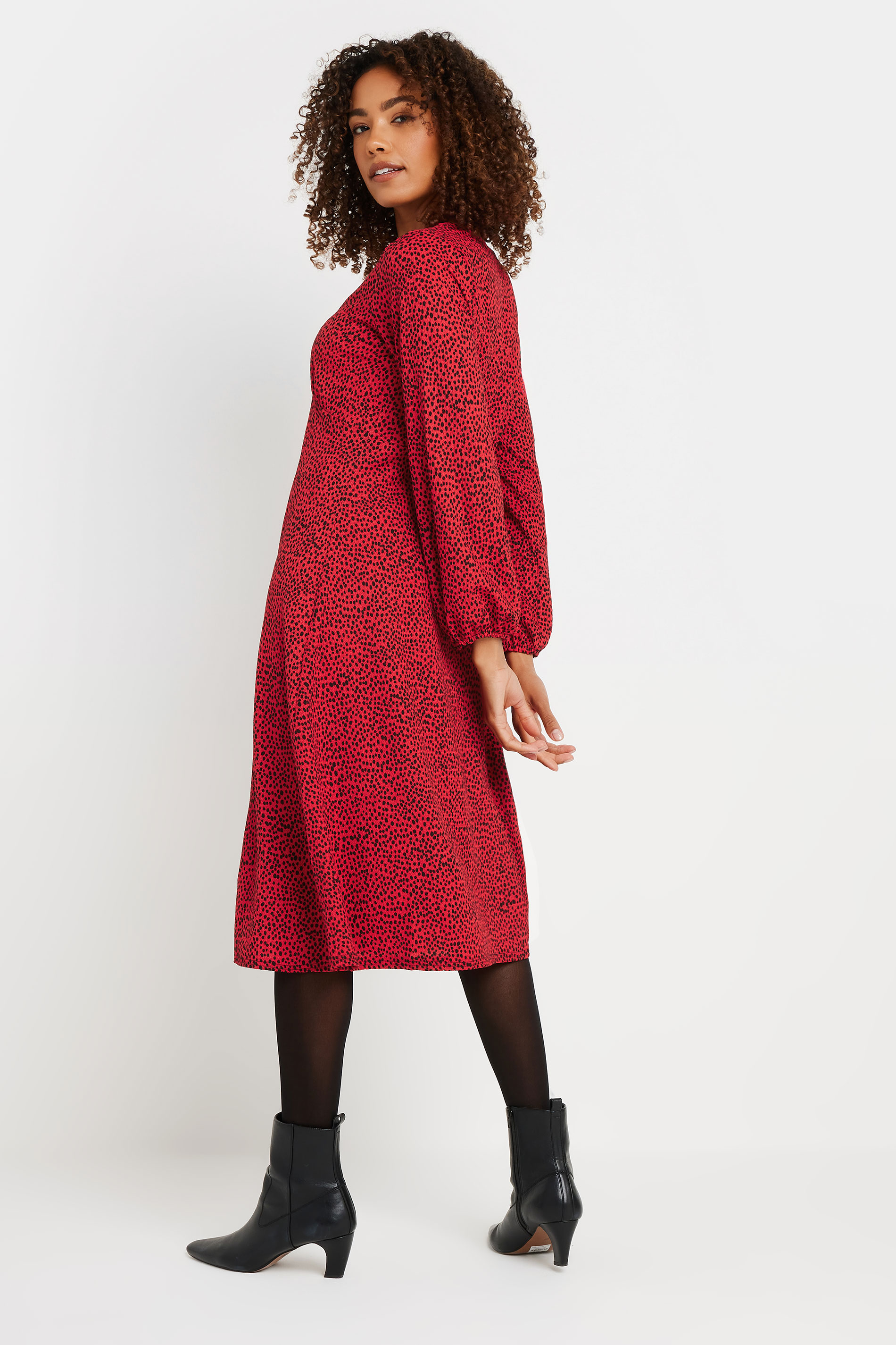 M&Co Red Spot Print Long Sleeve Midi Dress | M&Co 2