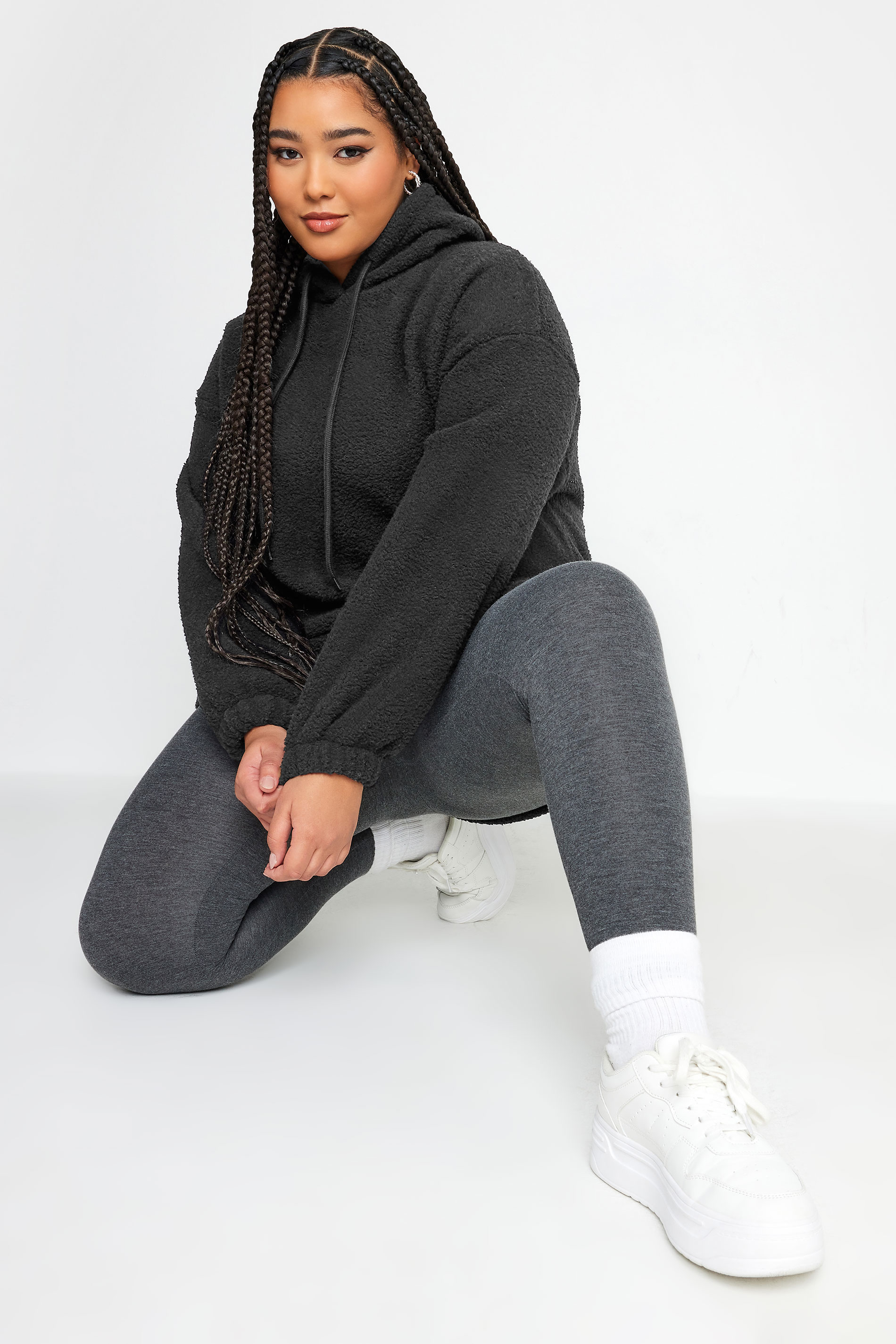 YOURS Plus Size Black Teddy Fleece Hoodie | Yours Clothing 4