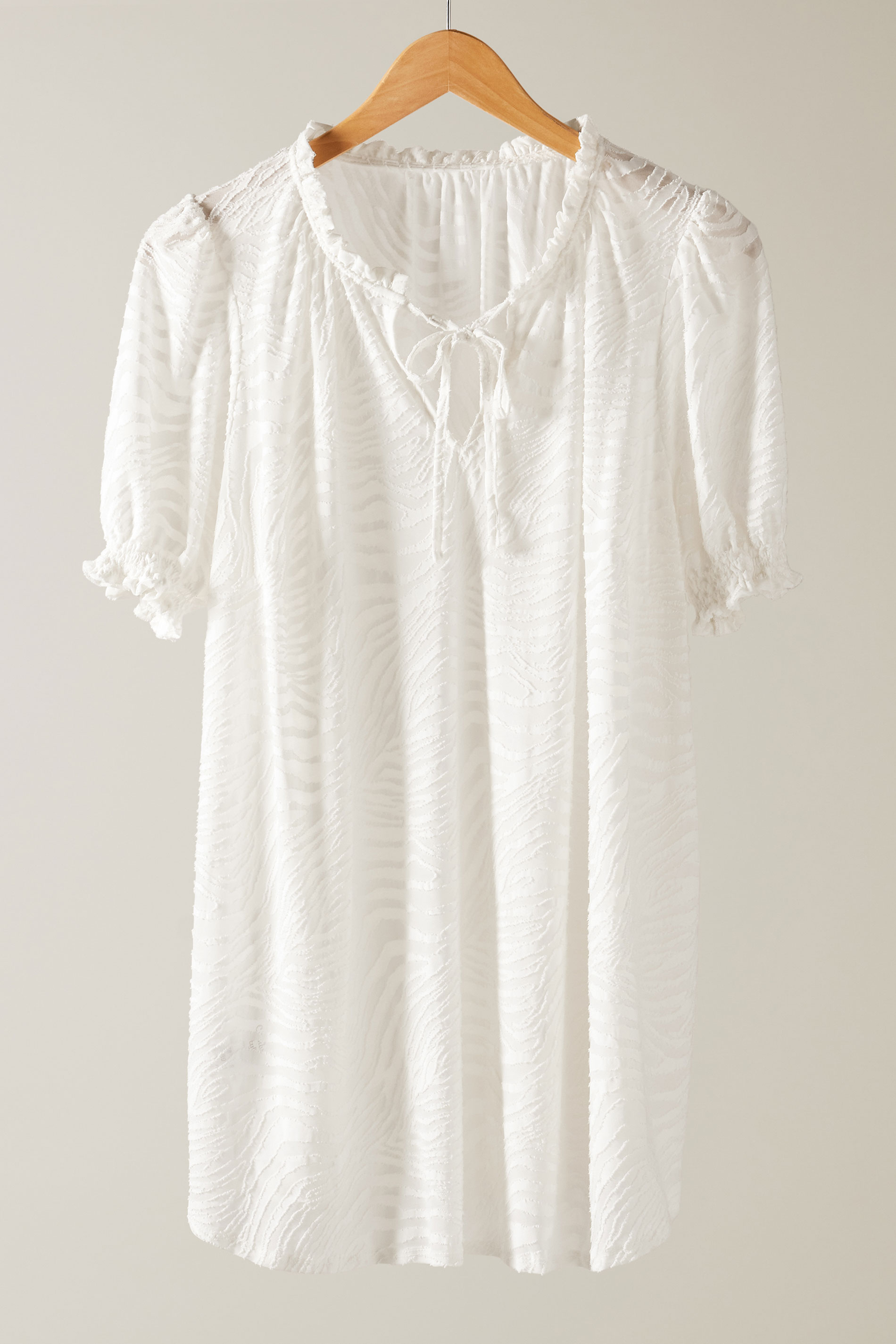 EVANS Plus Size White Burnout Print Tie Neck Blouse | Evans 6