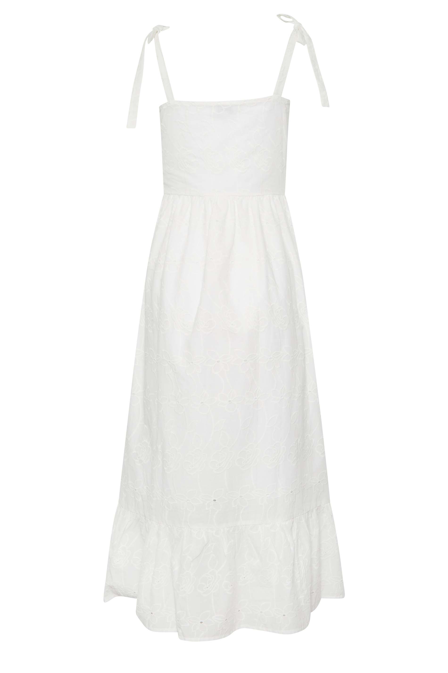 LTS Tall White Floral Broderie Anglaise Cotton Maxi Sundress | Long Tall Sally 8
