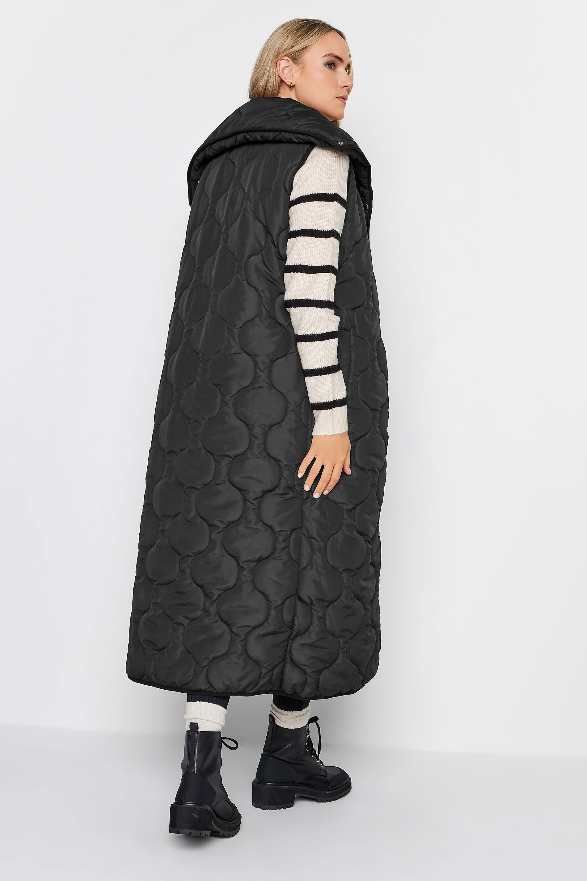 LTS Tall Black Funnel Neck Quilted Longline Gilet | Long Tall Sally 4