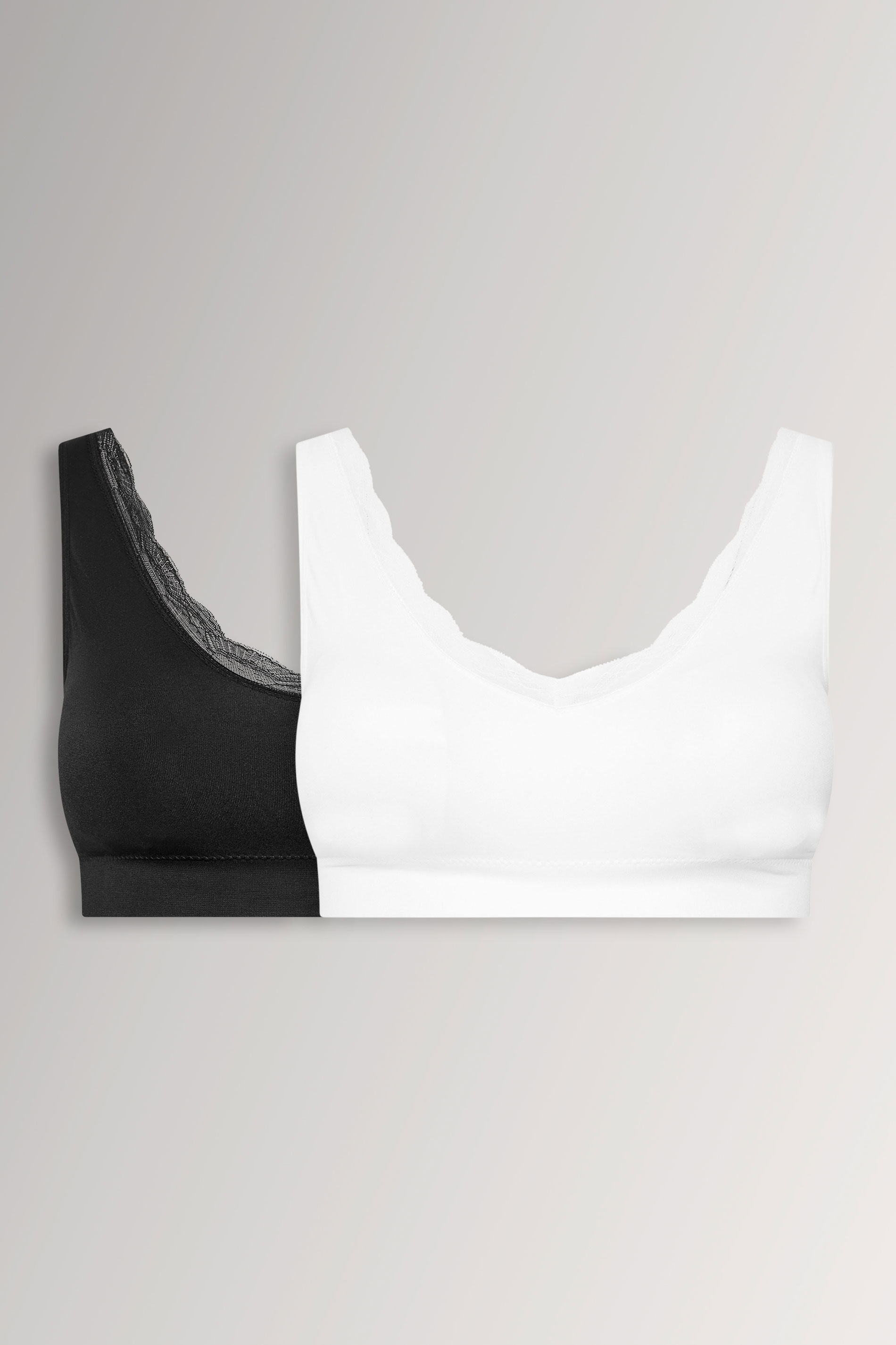 YOURSET 2 PACK Plus Size Black & White Lace Trim Seamless Bralette | Yours Clothing 3