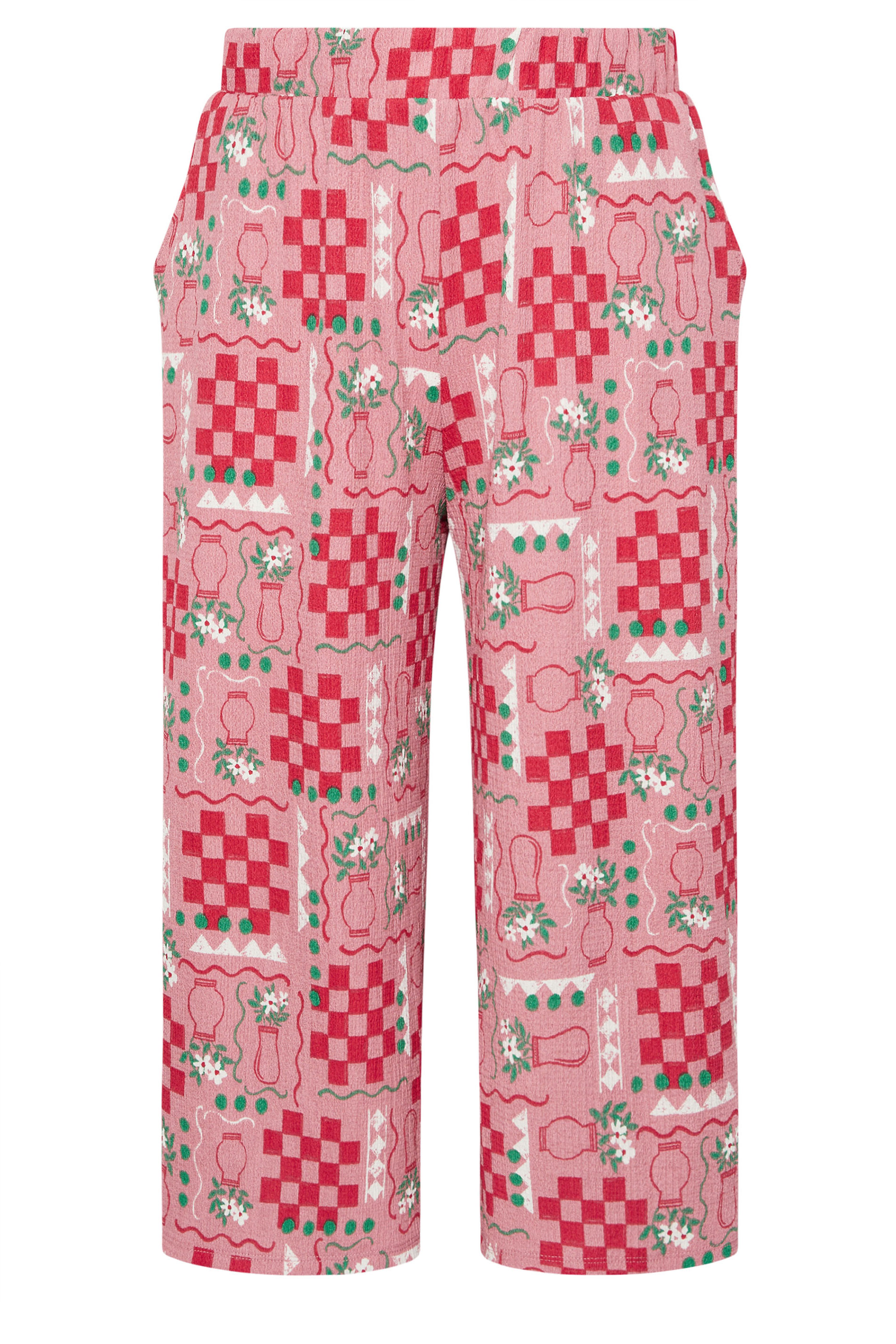 YOURS Plus Size Pink Floral Check Crinkle Midaxi Culottes | Yours Clothing 5