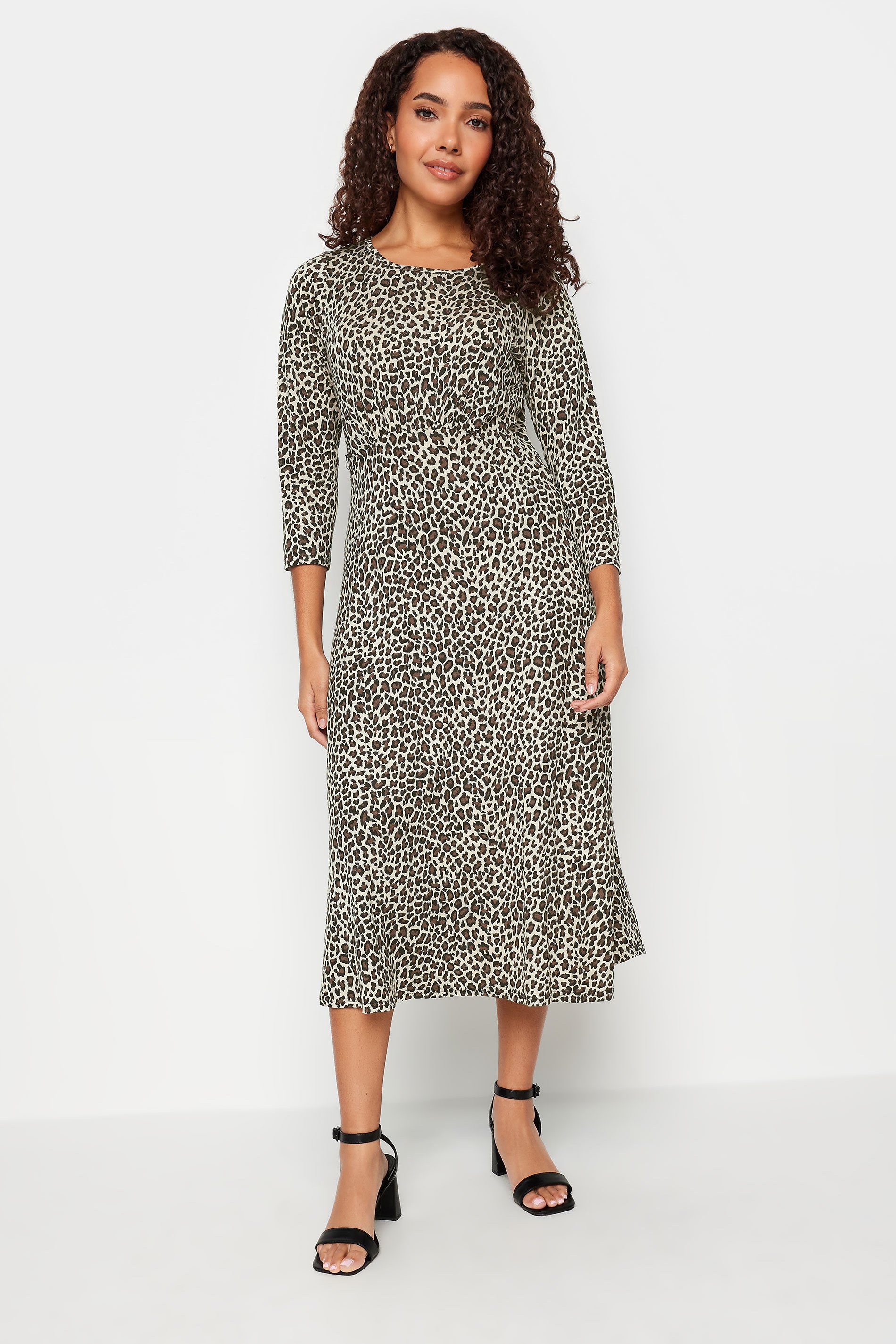 M&Co Natural Brown Leopard Print Midi Dress | M&Co