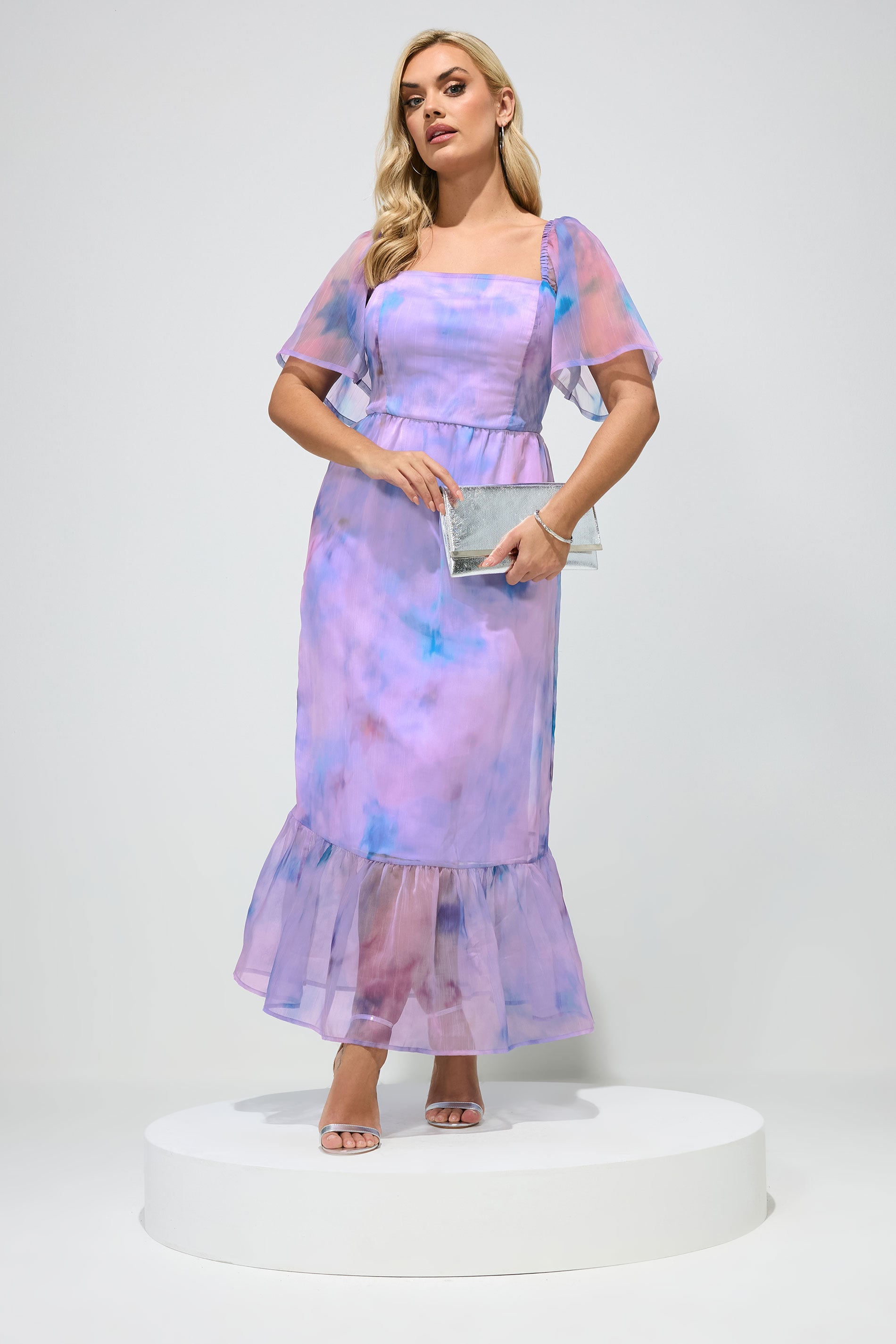 YOURS LONDON Plus Size Purple Abstract Organza Dress | Yours Clothing 1