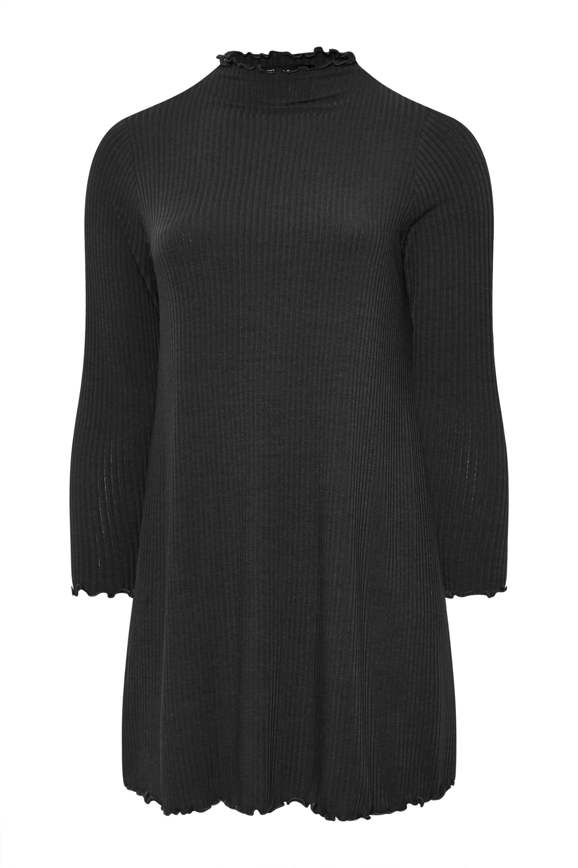 YOURS Curve Plus Size Black Lettuce Edge Tunic Dress | Yours Clothing  6