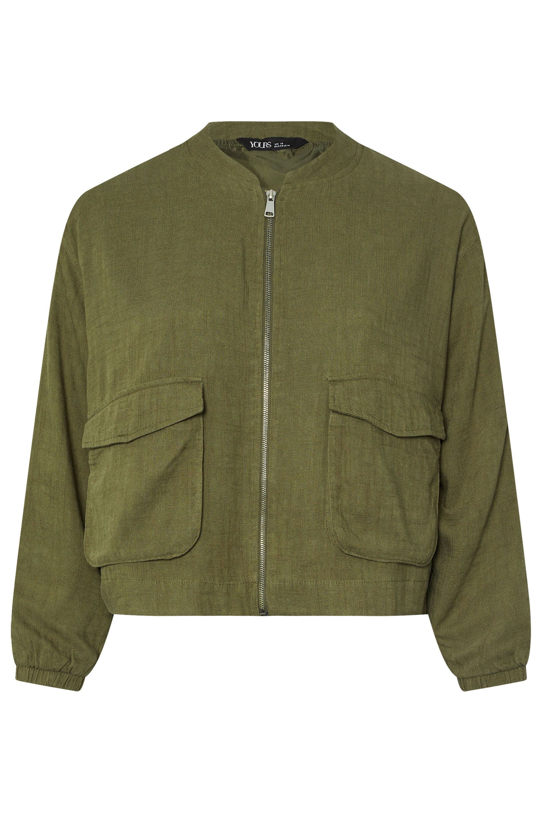 YOURS Plus Size Khaki Green Linen Bomber Jacket | Yours Clothing 6