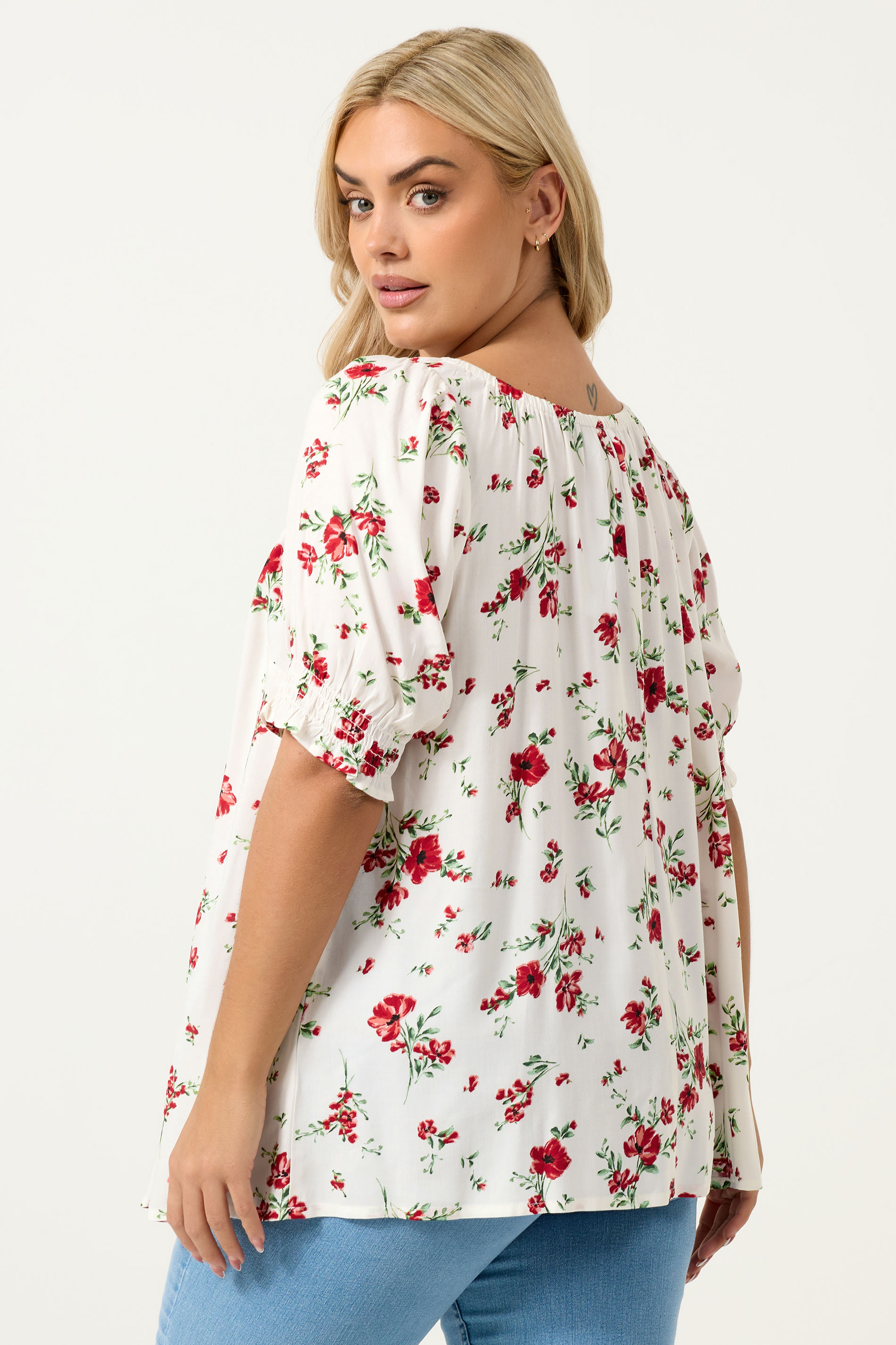 YOURS Plus Size White Floral Print Tie Neck Top | Yours Clothing 2