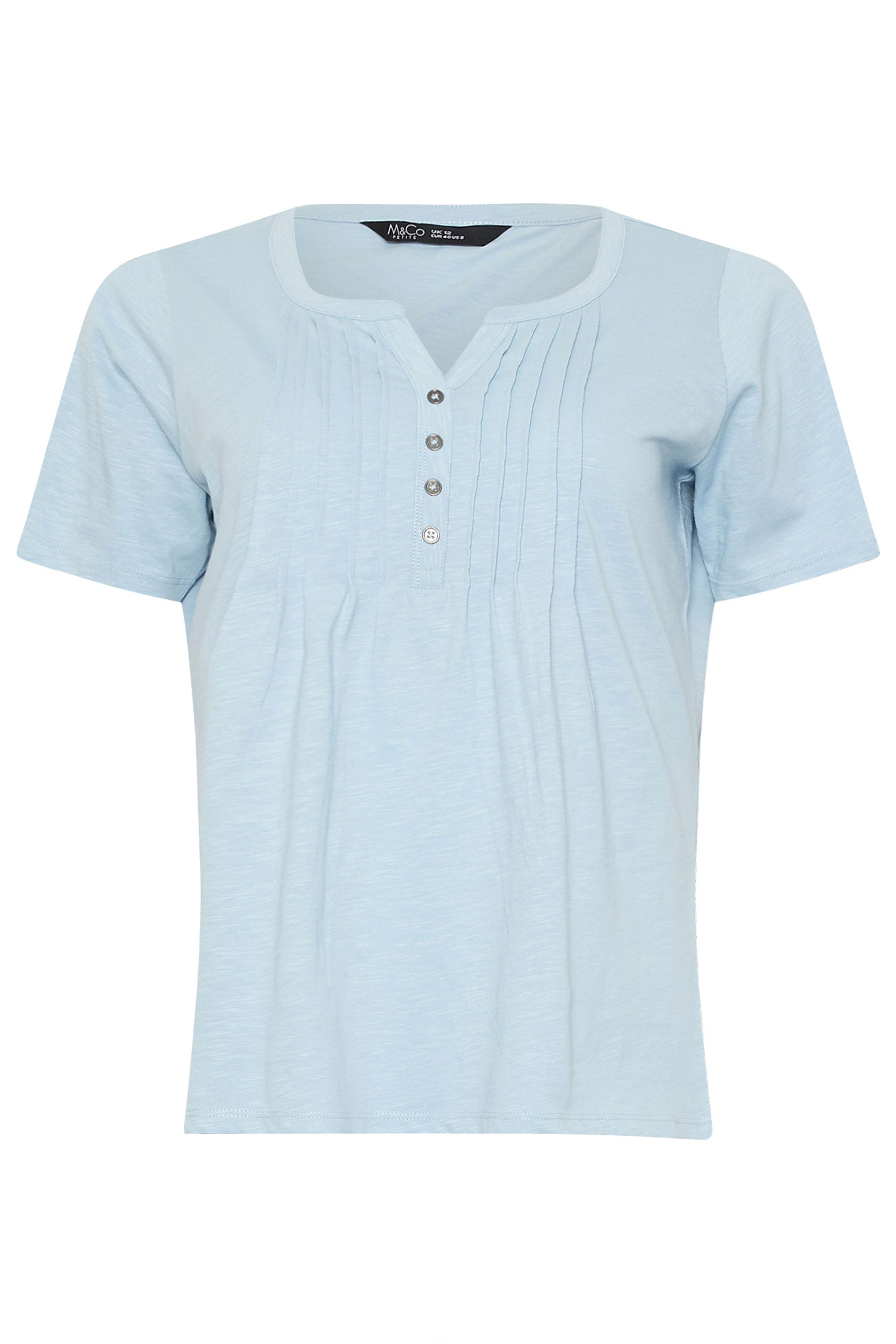 M&Co Petite Light Blue Cotton Short Sleeve Henley Top | M&Co 5